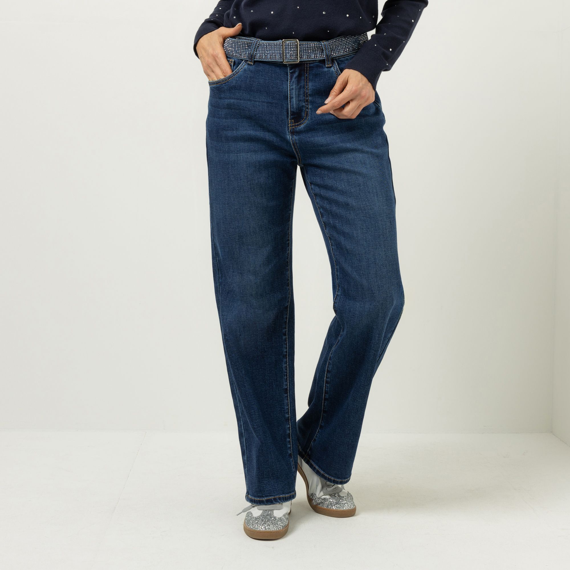KILIAN KERNER SENSES Jeans, 5-Pocket-Style Strassgürtel Komfort-Stretch langes,gerades Bein