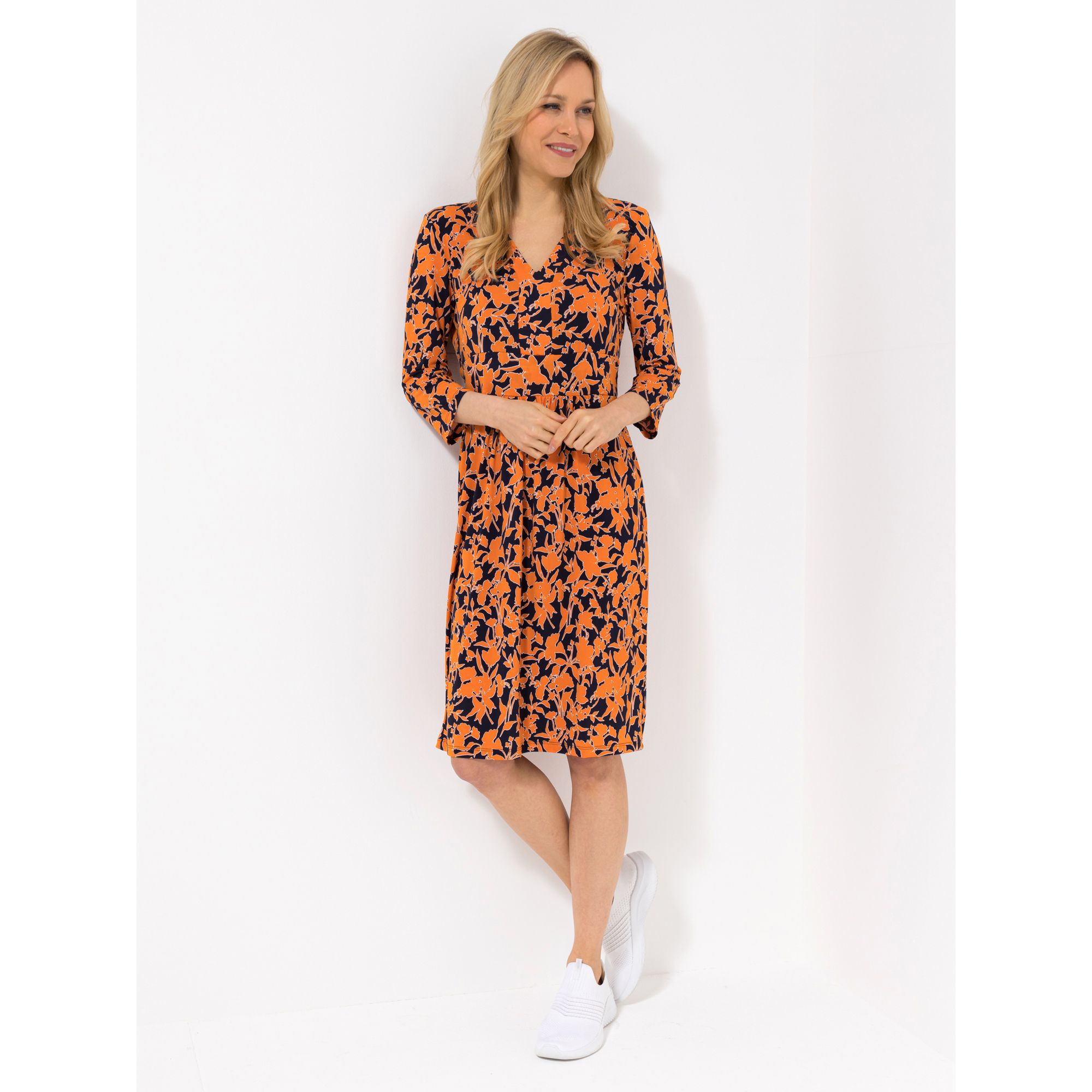 KIM & CO. Kleid, 3/4-Arm Brazil Knit Jersey V-Ausschnitt figurumspielend