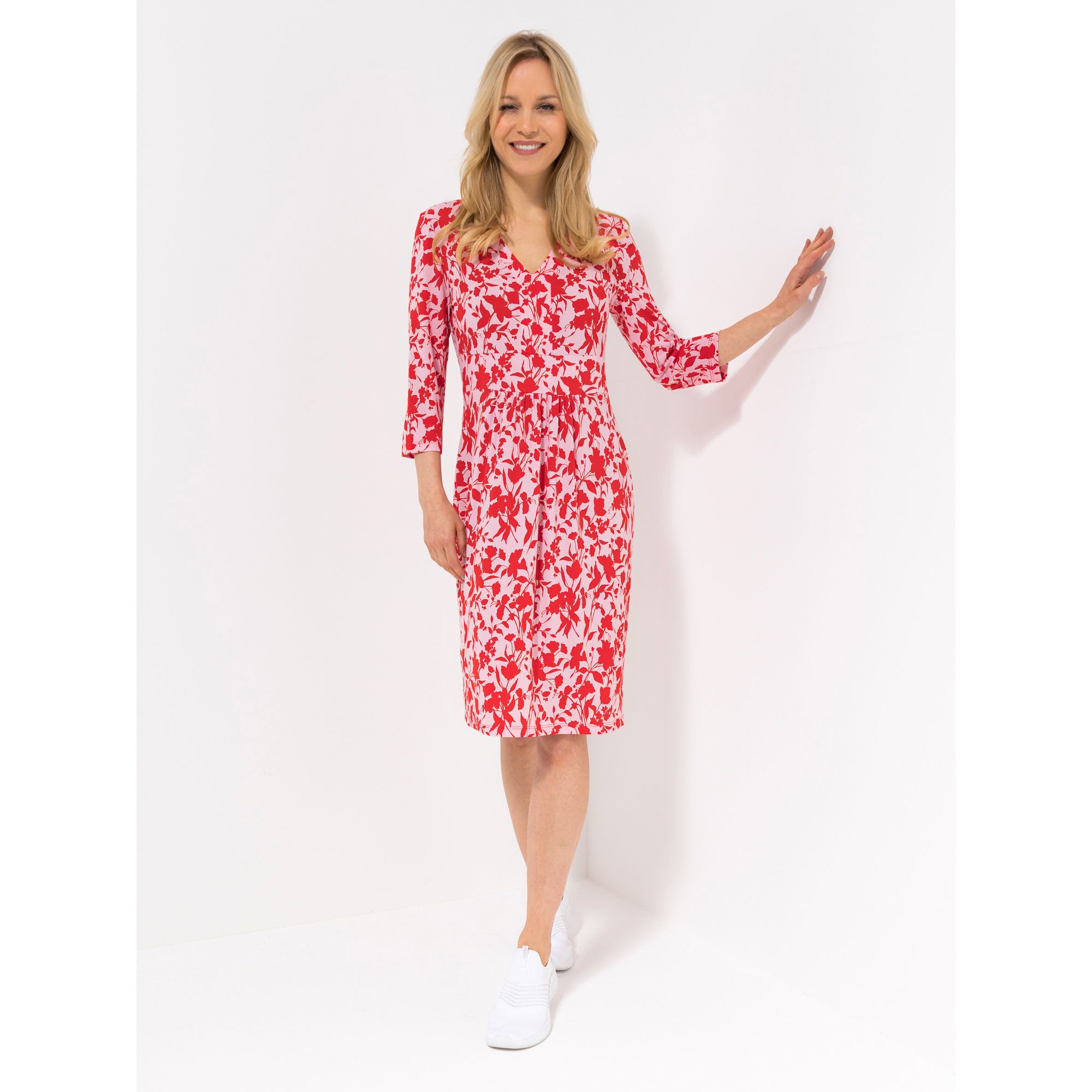 KIM & CO. Kleid, 3/4-Arm Brazil Knit Jersey V-Ausschnitt figurumspielend