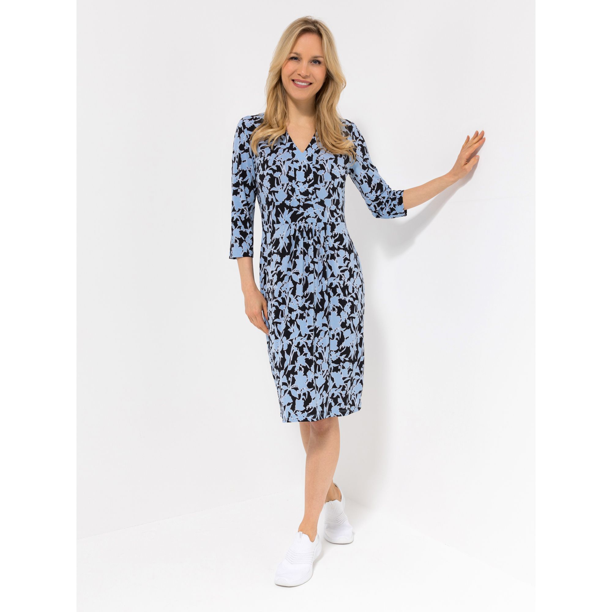 KIM & CO. Kleid, 3/4-Arm Brazil Knit Jersey V-Ausschnitt figurumspielend