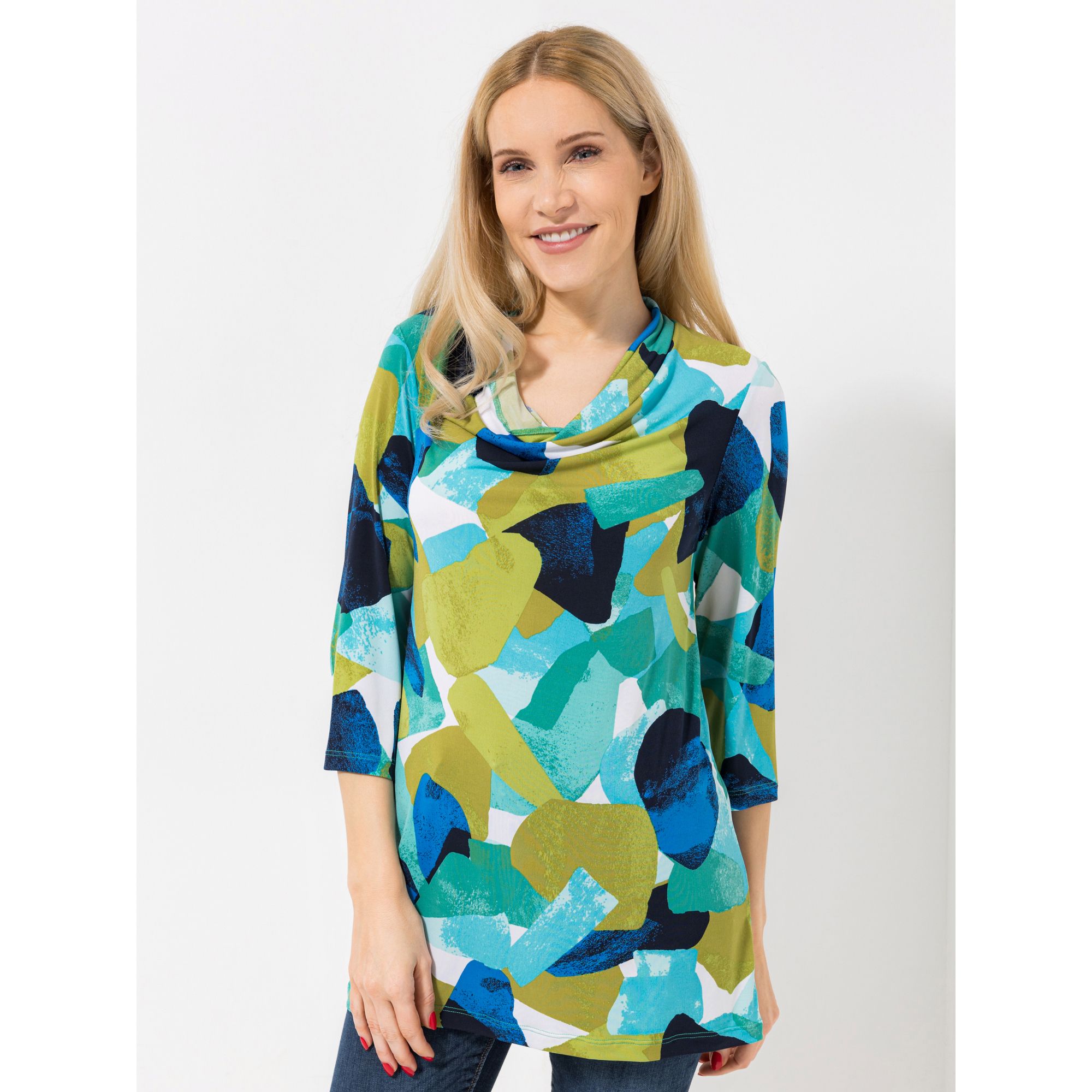 KIM & CO. Shirt, 3/4-Arm Brazil Knit Jersey Wasserfall-Ausschnitt figurumspielend