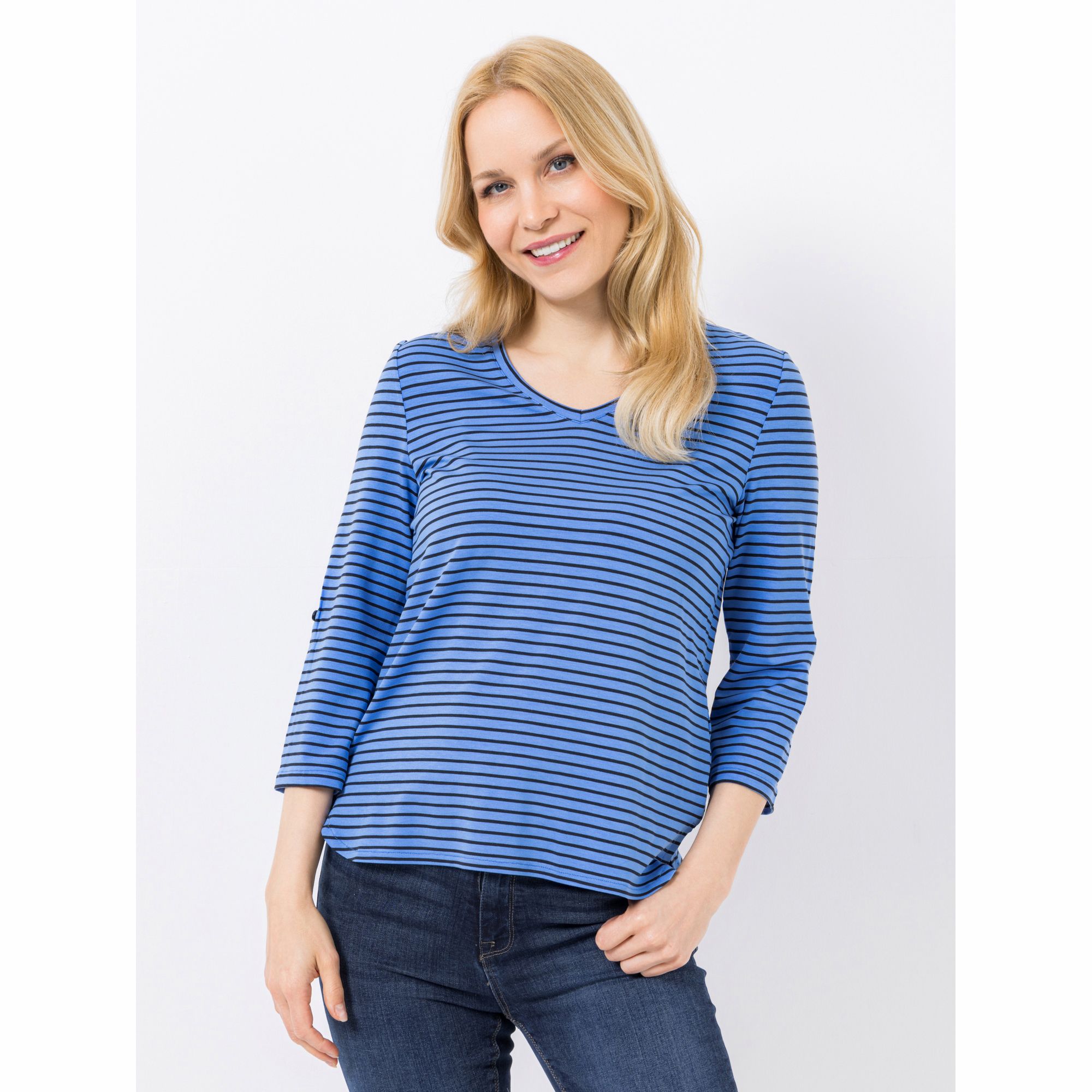 EVA LUTZ Shirt, 3/4 Arm V-Ausschnitt gestreift figurumspielend