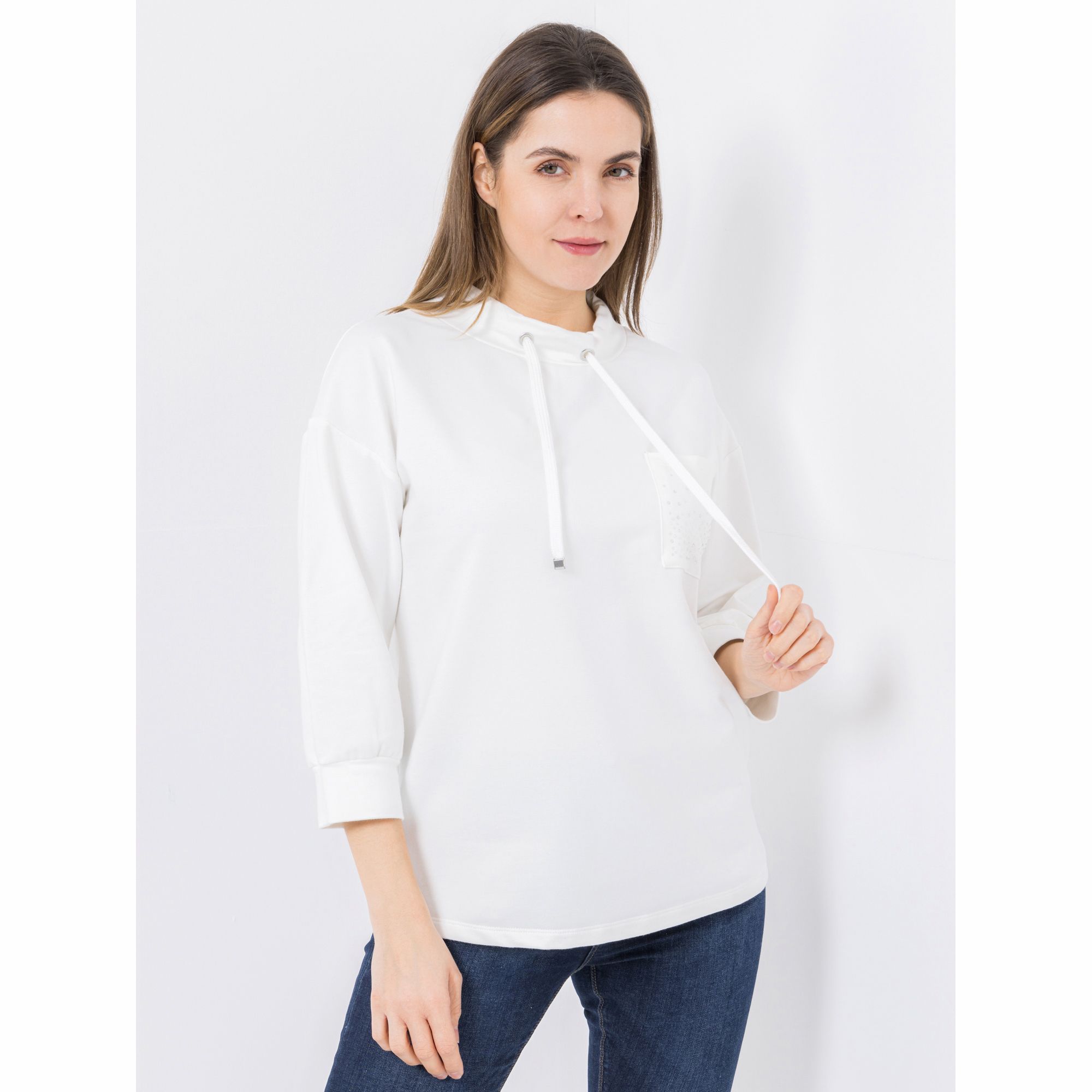DINE 'N' DANCE Sweatshirt, 3/4-Arm Stehkragen Tasche leger weit