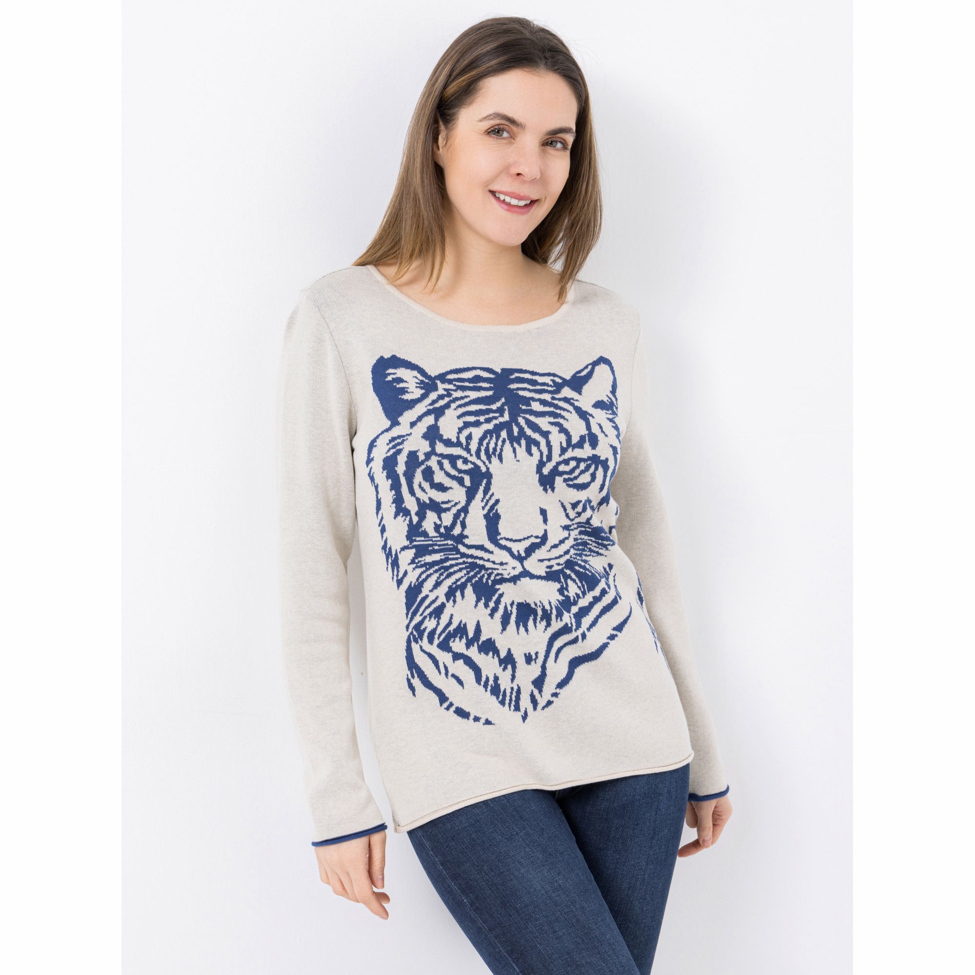 DINE 'N' DANCE Pullover, 1/1-Arm Jacquard-Strick Rundhalsausschnitt figurumspielend