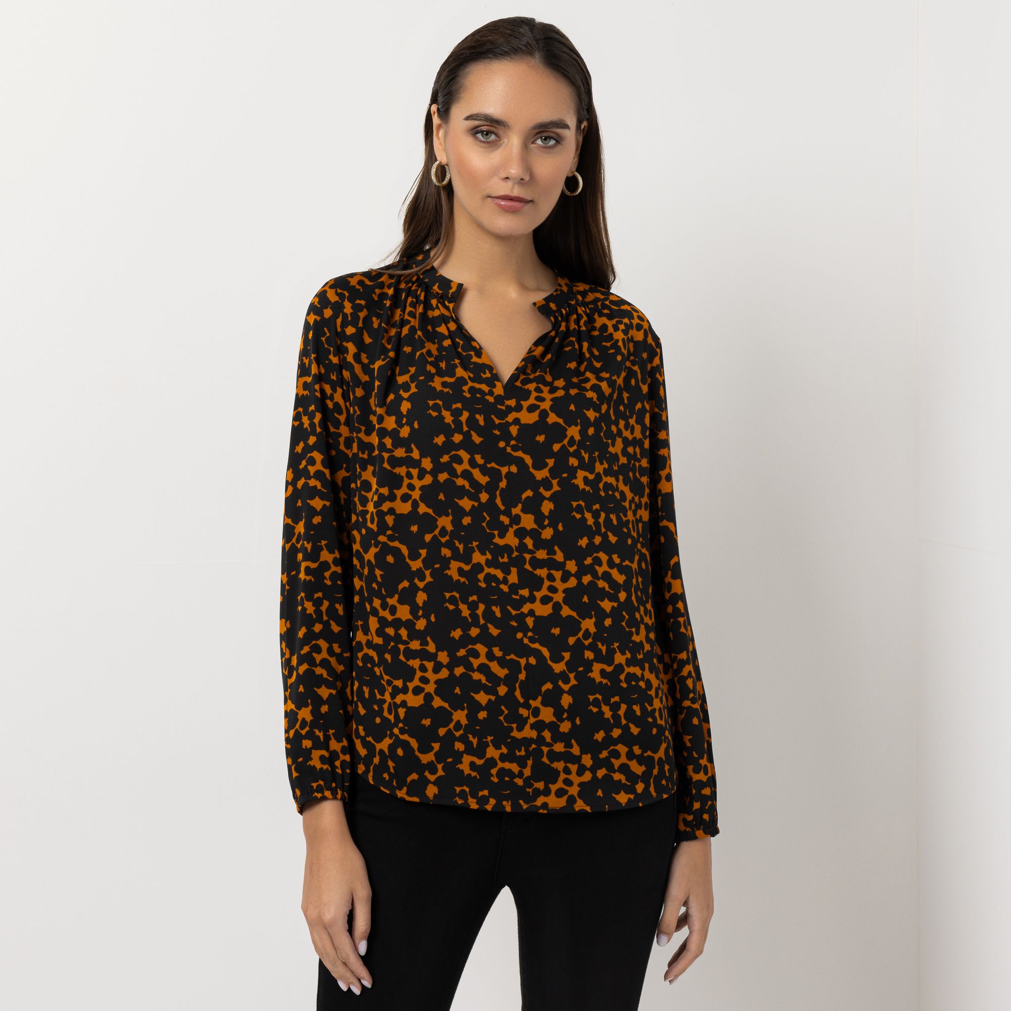 STEFFEN SCHRAUT Bluse New Jersey offener Stehkragen Raffung figurumspielend