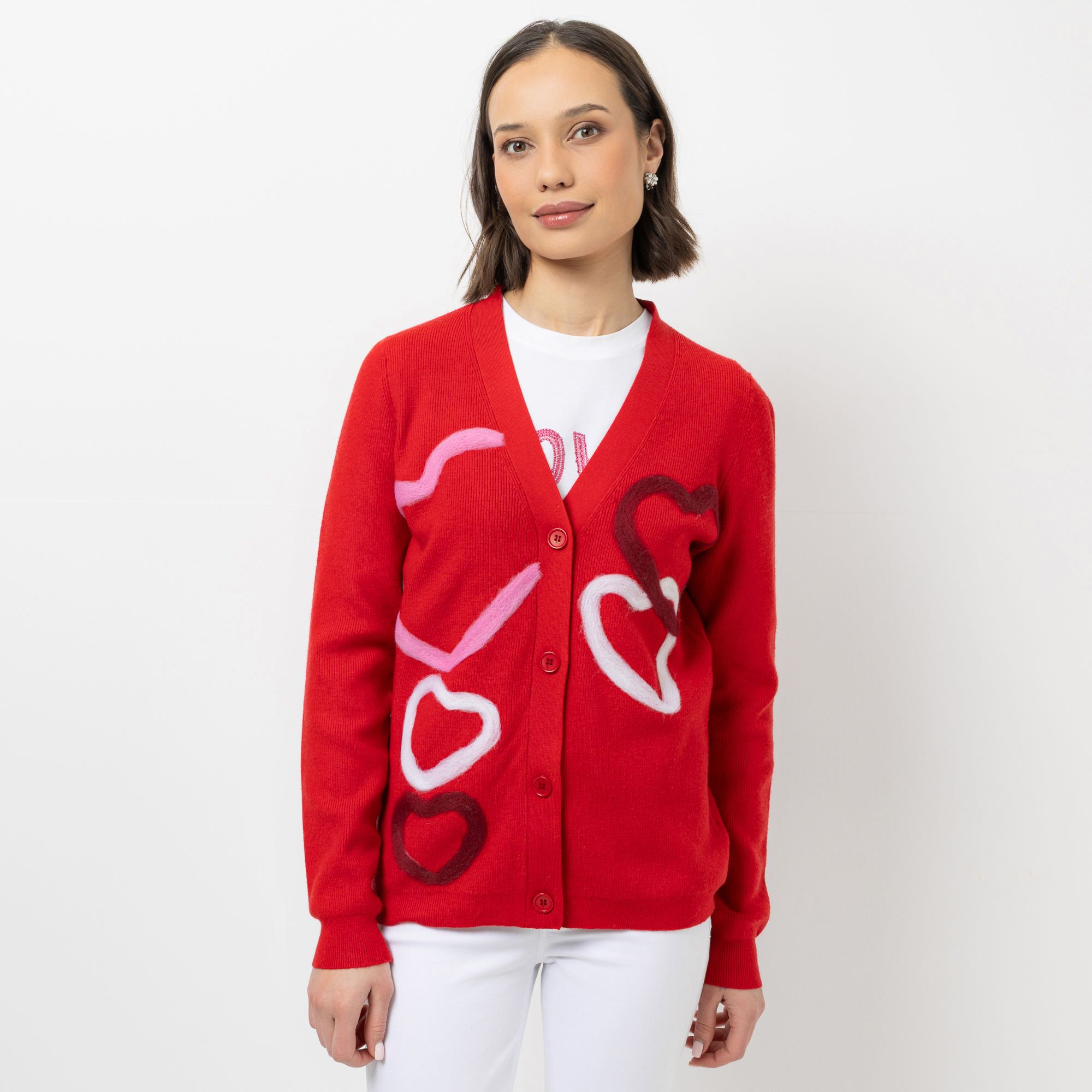 STEFFEN SCHRAUT Cardigan, 1/1 Arm V-Ausschnitt Herz-Details figurumspielend