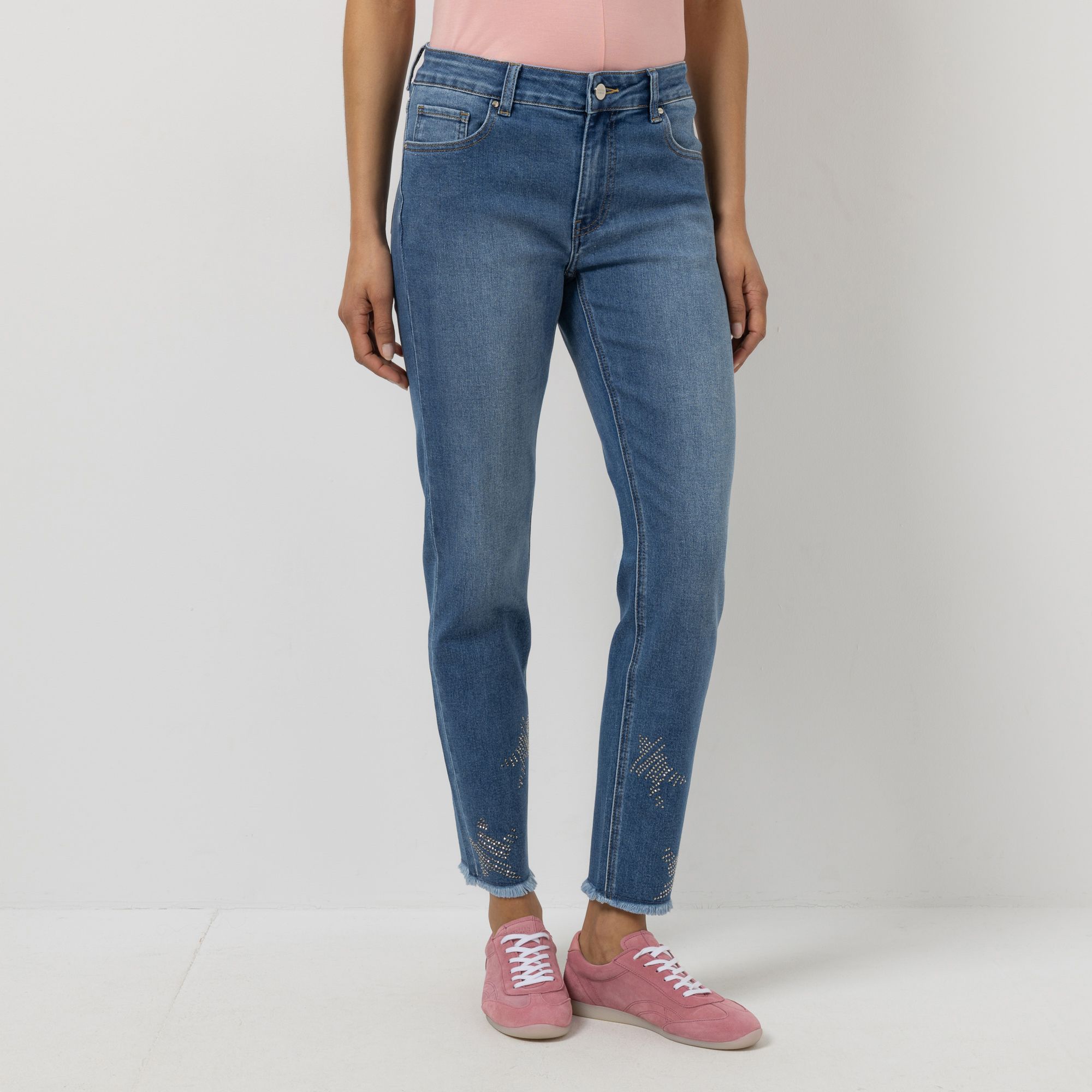 STEFFEN SCHRAUT Jeanshose knöchellang Strassapplikation schmales Bein