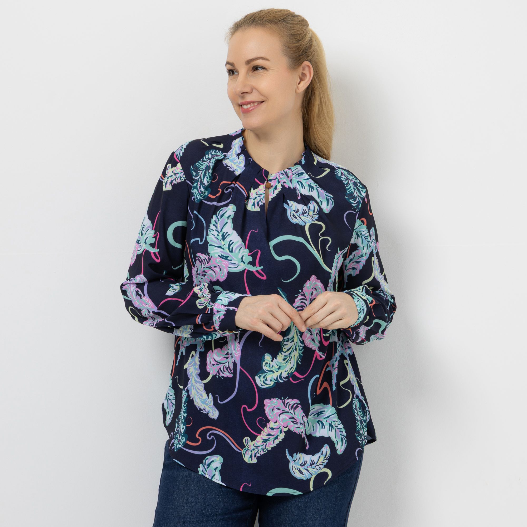 DAWID by Dawid Tomaszewski Bluse, Manschetten Rundhals mit Fältchen figurumspielend