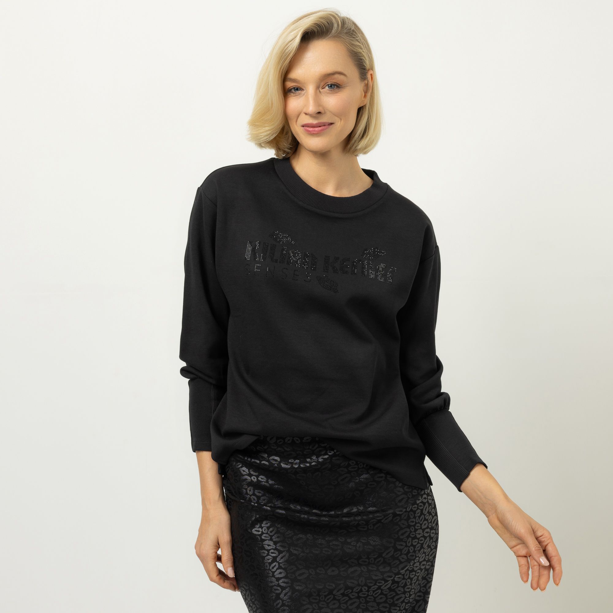 KILIAN KERNER SENSES Sweatshirt, Langarm Rundhalsausschnitt Strass-Logo leger weit