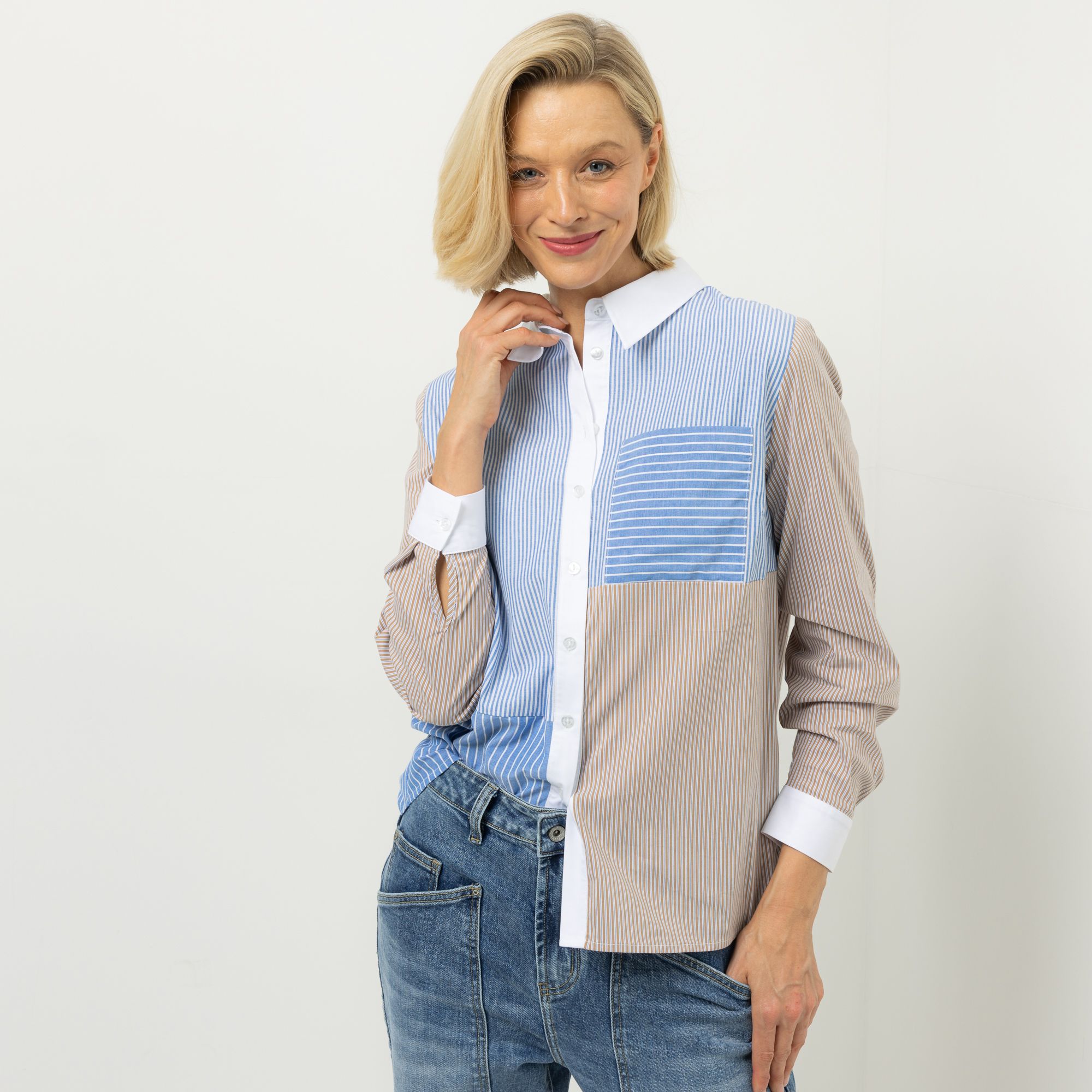 DINE 'N' DANCE Bluse, Langarm gestreift Kragen leger weit