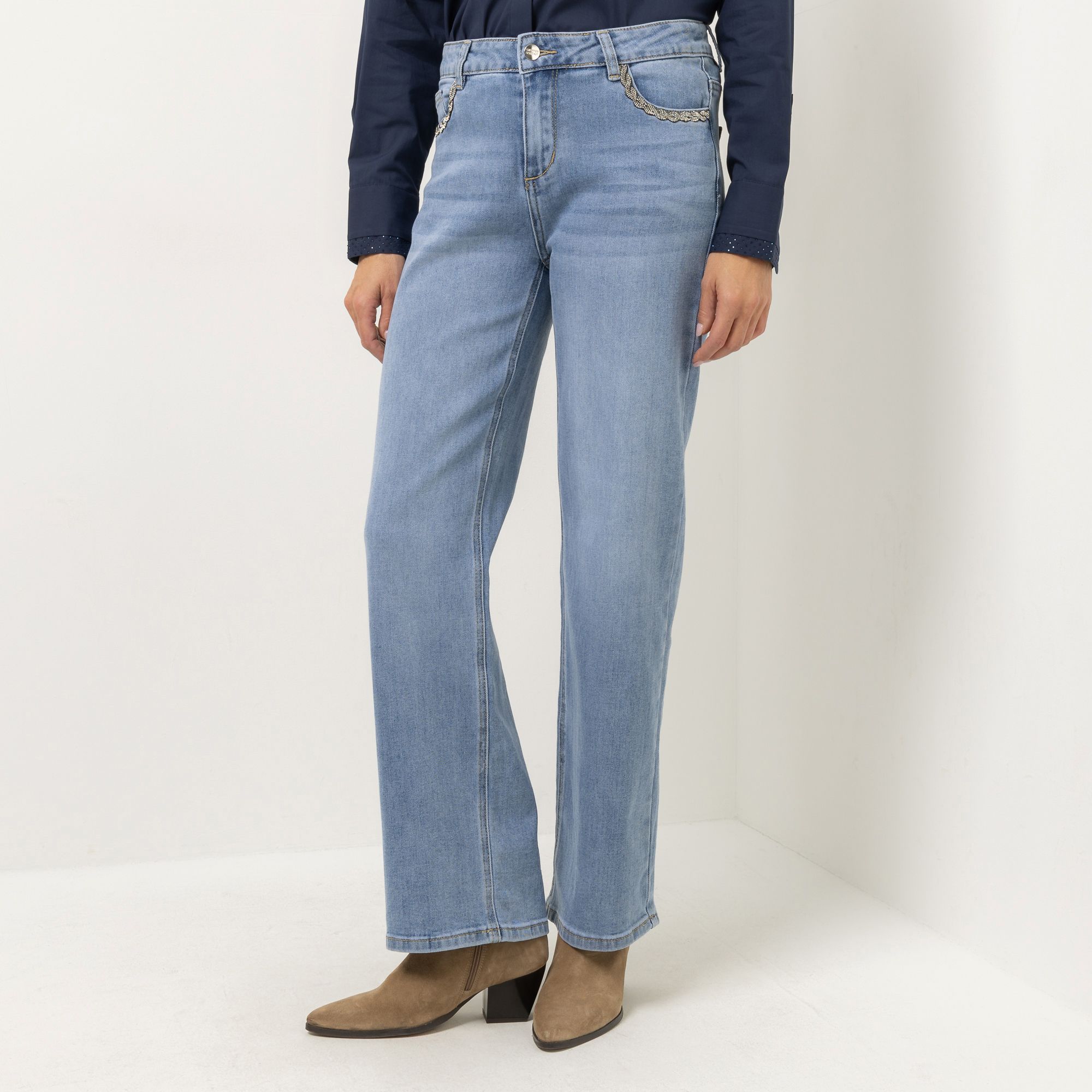 STEFFEN SCHRAUT Jeans, lange Form 5 Pocket Style Zierkette gerades weites Bein