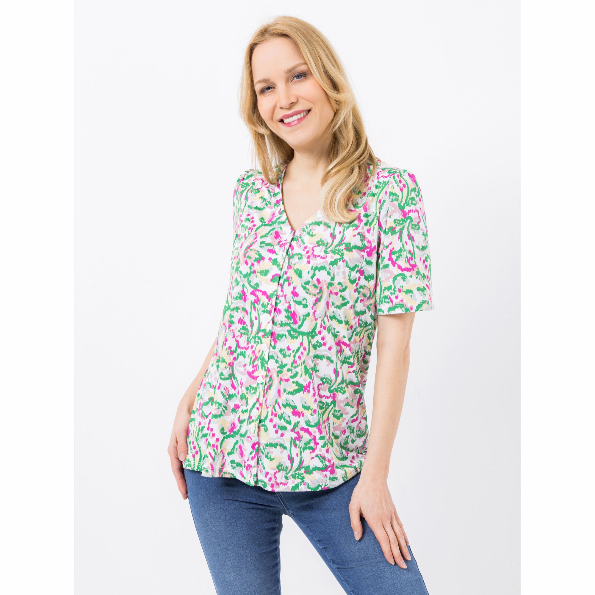 KIM & CO. Shirt, 1/2-Arm Brazil Knit Jersey Knopfleiste figurumspielend