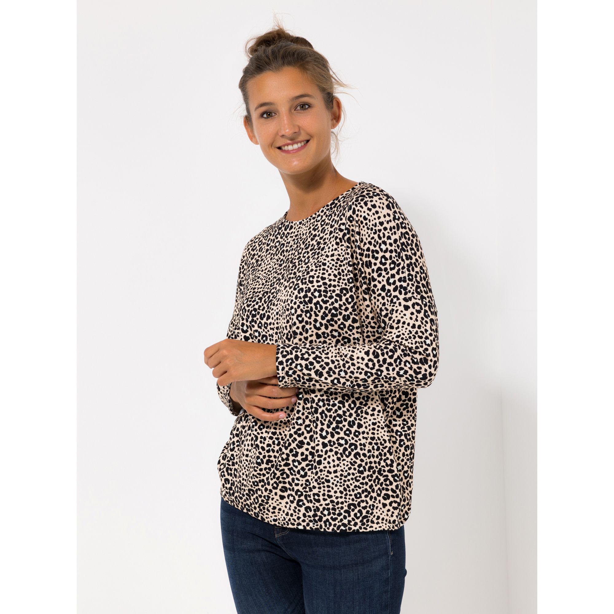 EVA LUTZ Shirt, 1/1-Arm Rundhalsausschnitt Allover-Druck oversize