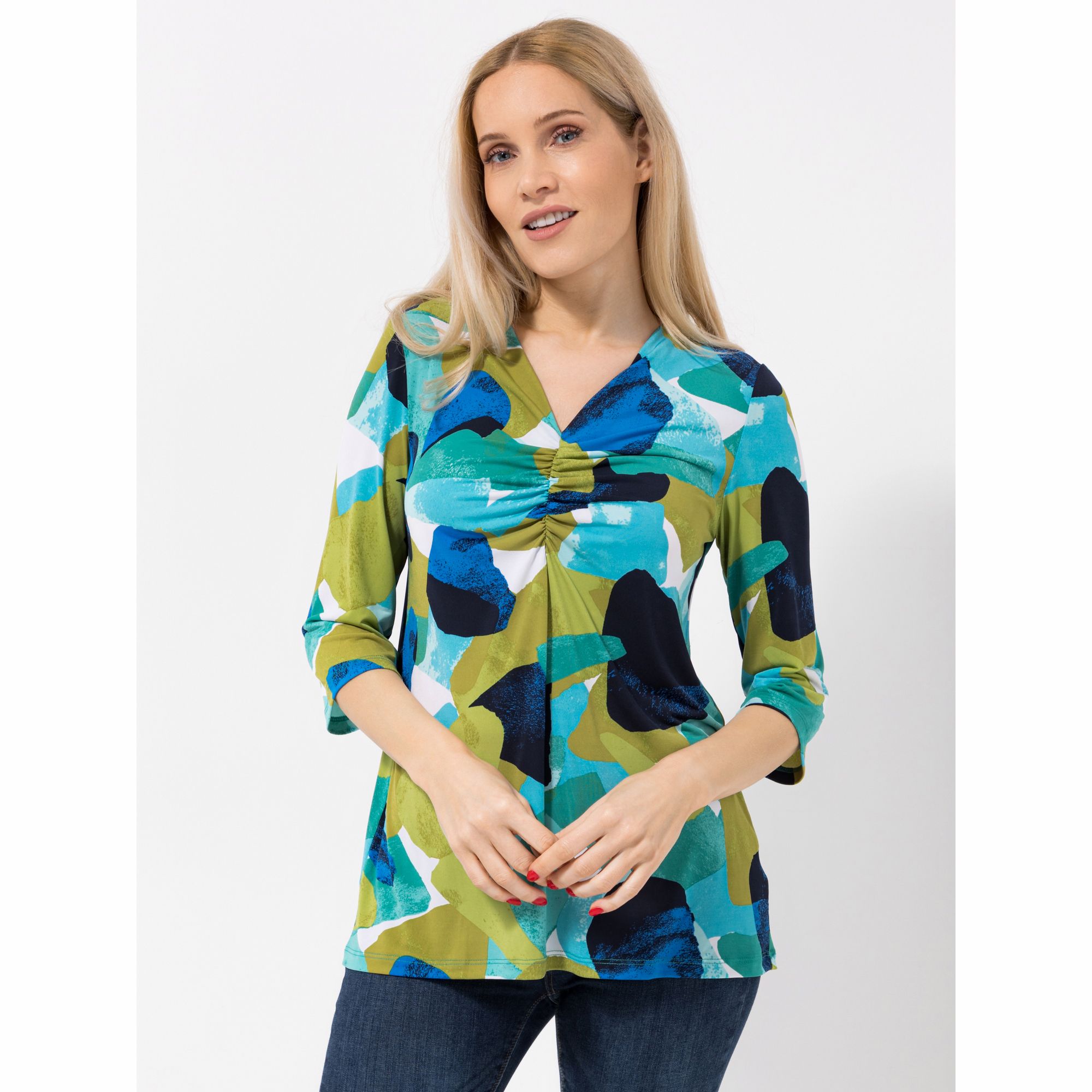 KIM & CO. Shirt, 3/4-Arm Brazil Knit Jersey gerafftes Vorderteil figurumspielend