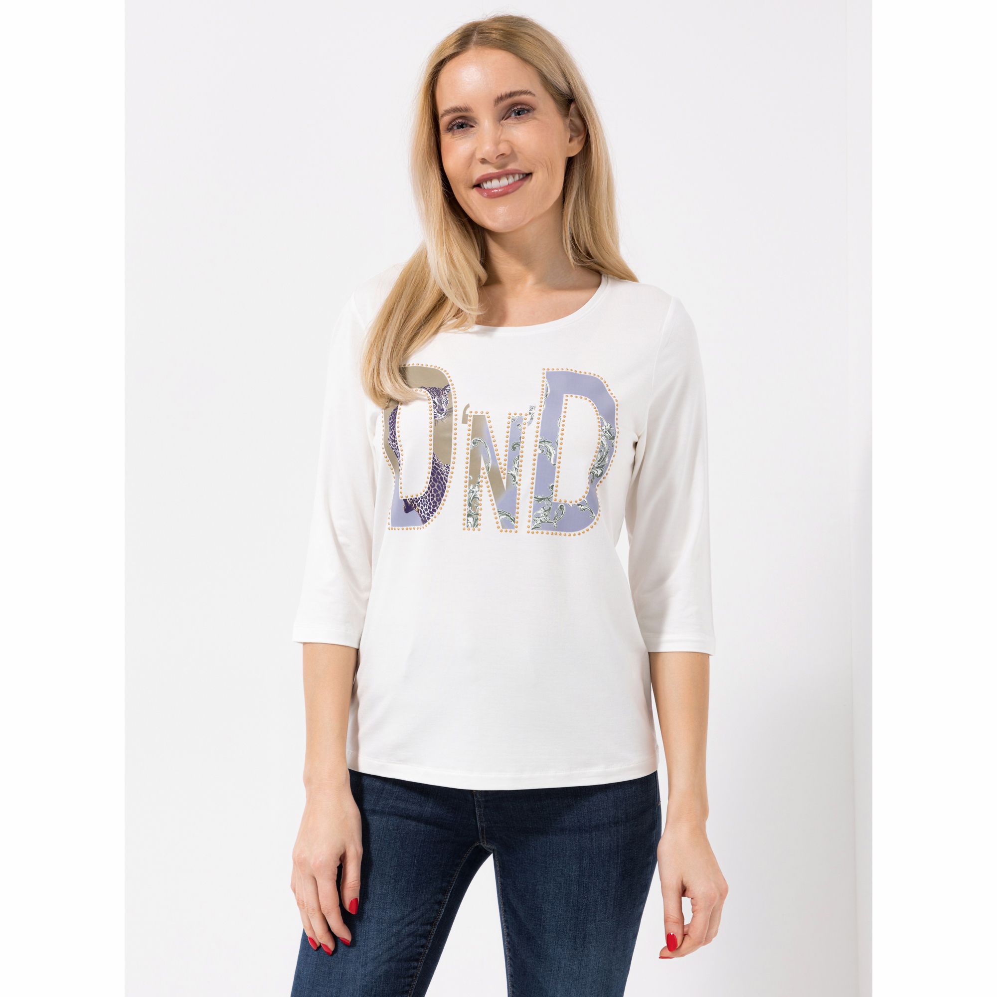 DINE 'N' DANCE Shirt, 3/4-Arm Rundhalsausschnitt Logo-Druck figurumspielend