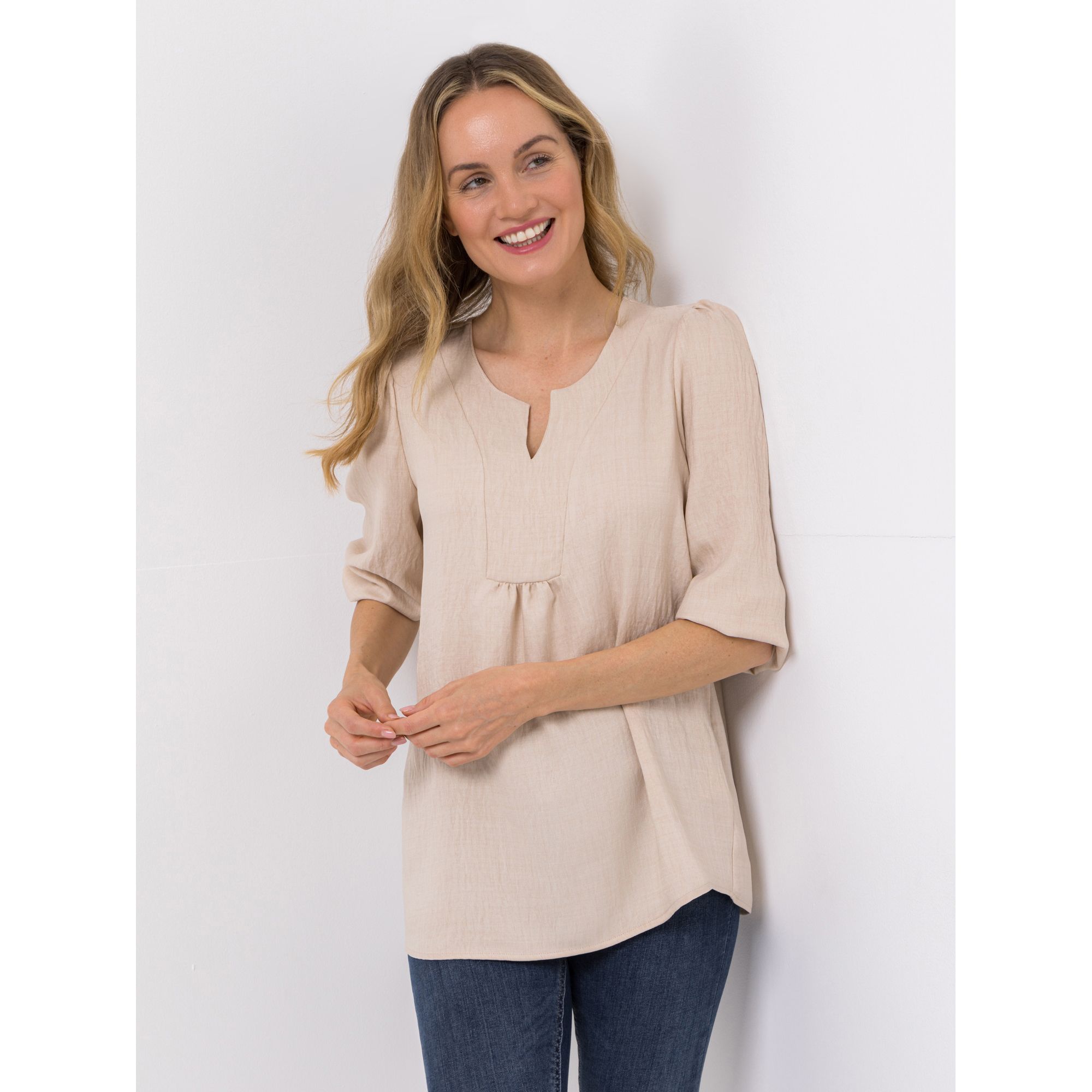 KIM & CO. Bluse, 3/4-Arm Chambray Popeline leicht elastisch leger weit