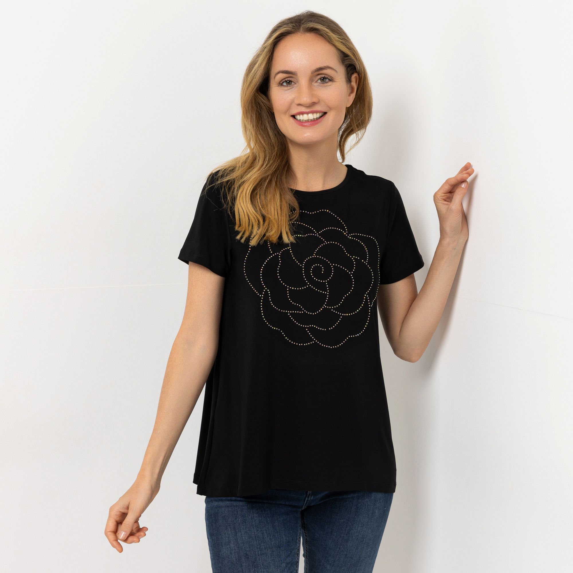 KIM & CO. Shirt, 1/2-Arm Deluxe Brazil Knit Strass-Applikation figurumspielend