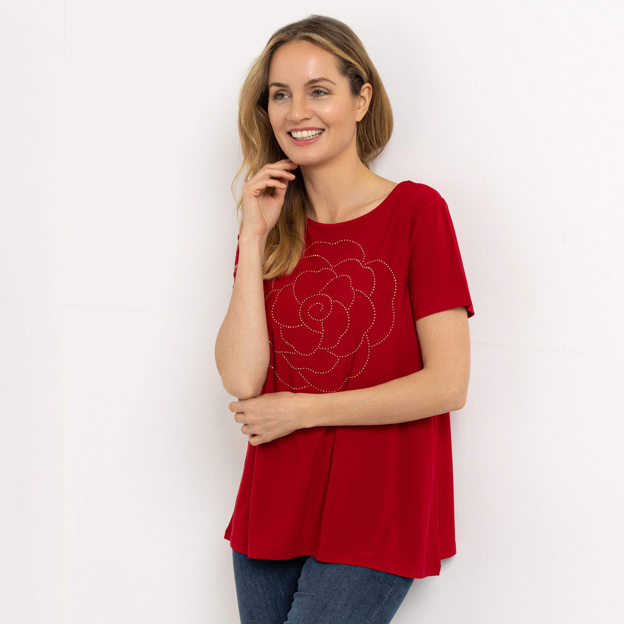 KIM & CO. Shirt, 1/2-Arm Deluxe Brazil Knit Strass-Applikation figurumspielend