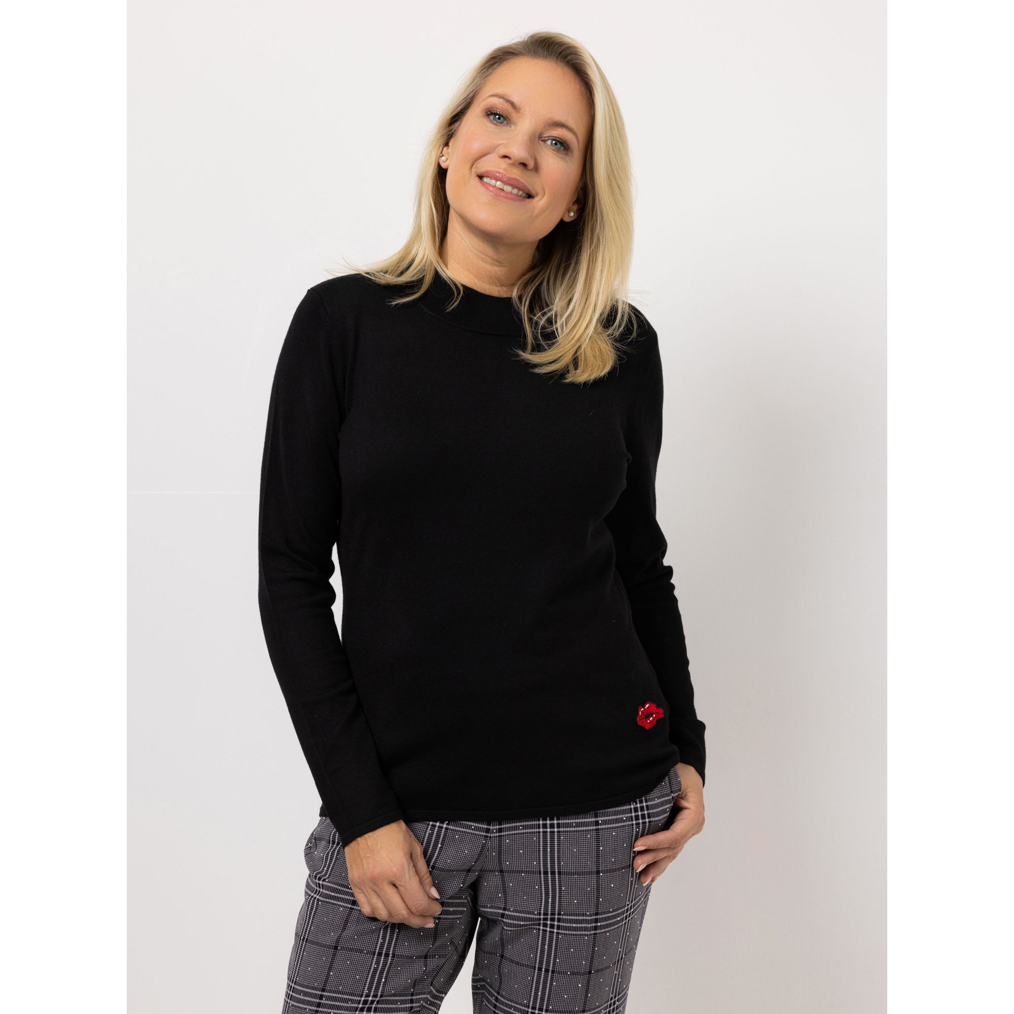 KILIAN KERNER SENSES Pullover, Langarm Stehkragen Kuss-Badge figurumspielend