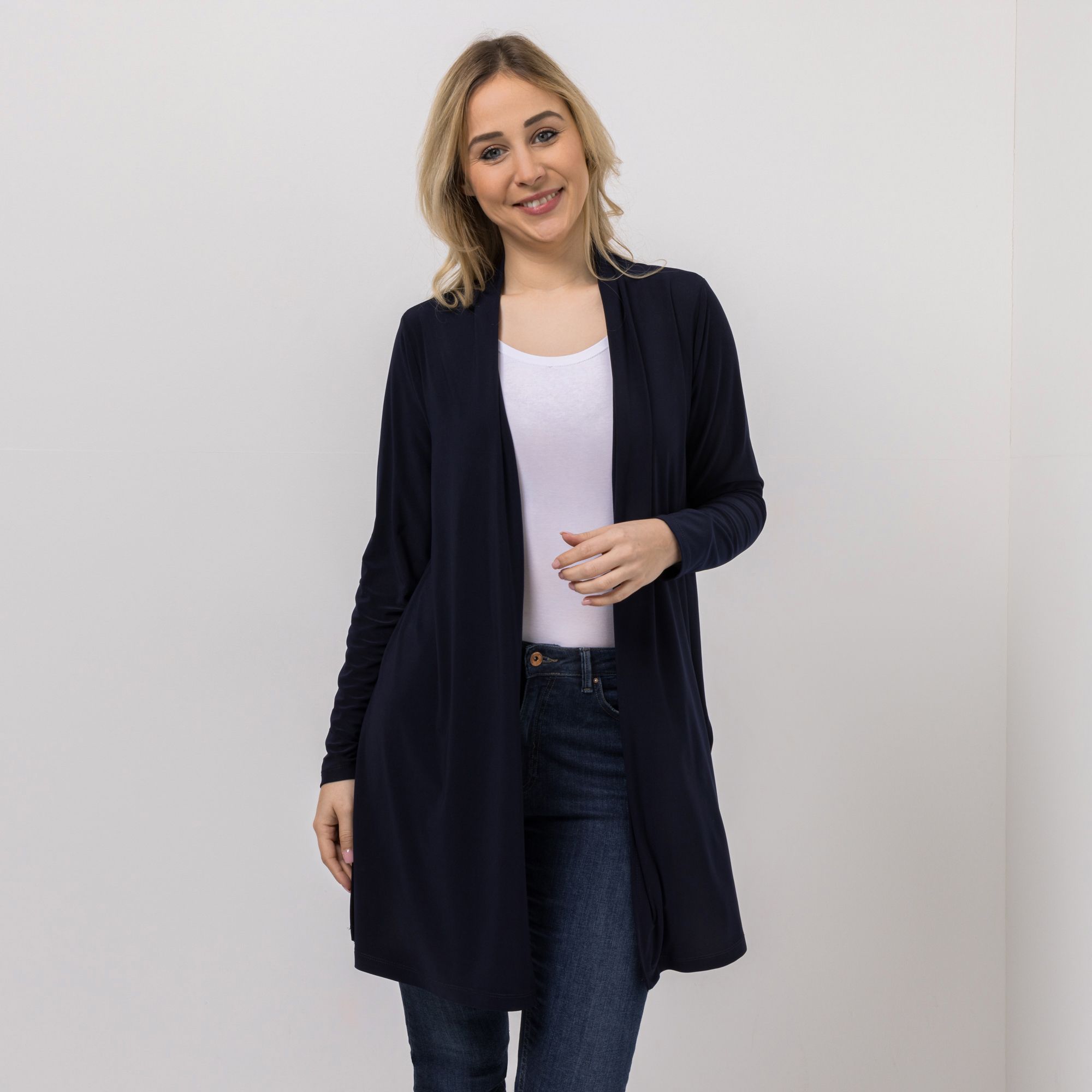 KIM & CO. Longcardigan, Langarm Brazil Knit Jersey offene Front figurumspielend