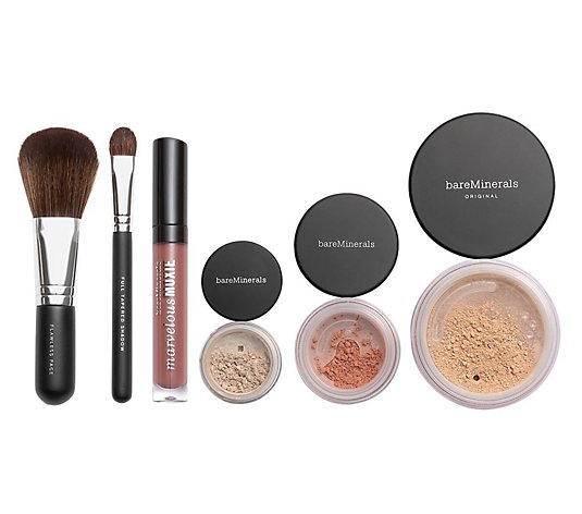 bareMinerals® Make-up-Set inkl. Deluxe Foundation, Rouge, Lidschatten & 2 Pinseln, 6tlg.