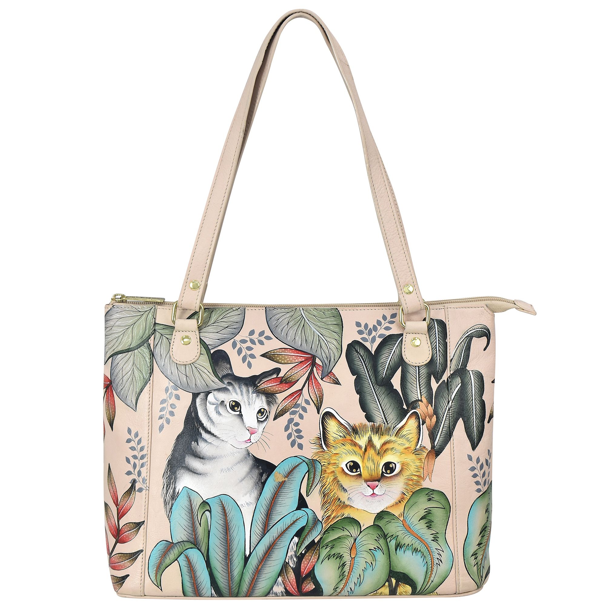 ANUSCHKA® Medium Shopper echt Leder 2 Sicherheitsfächer handbemalt