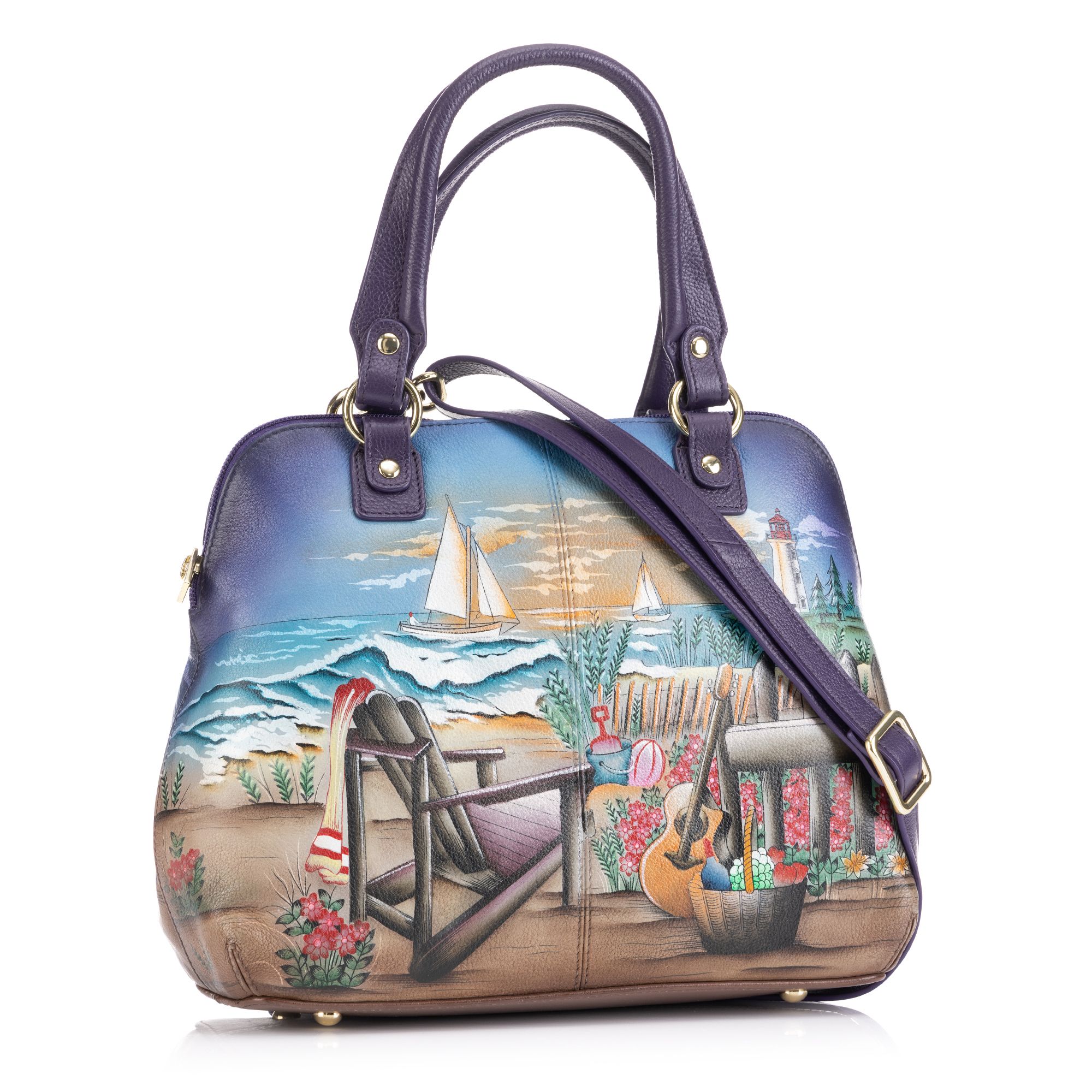 ANUSCHKA® Henkeltasche echt Leder Sicherheitsfach handbemalt