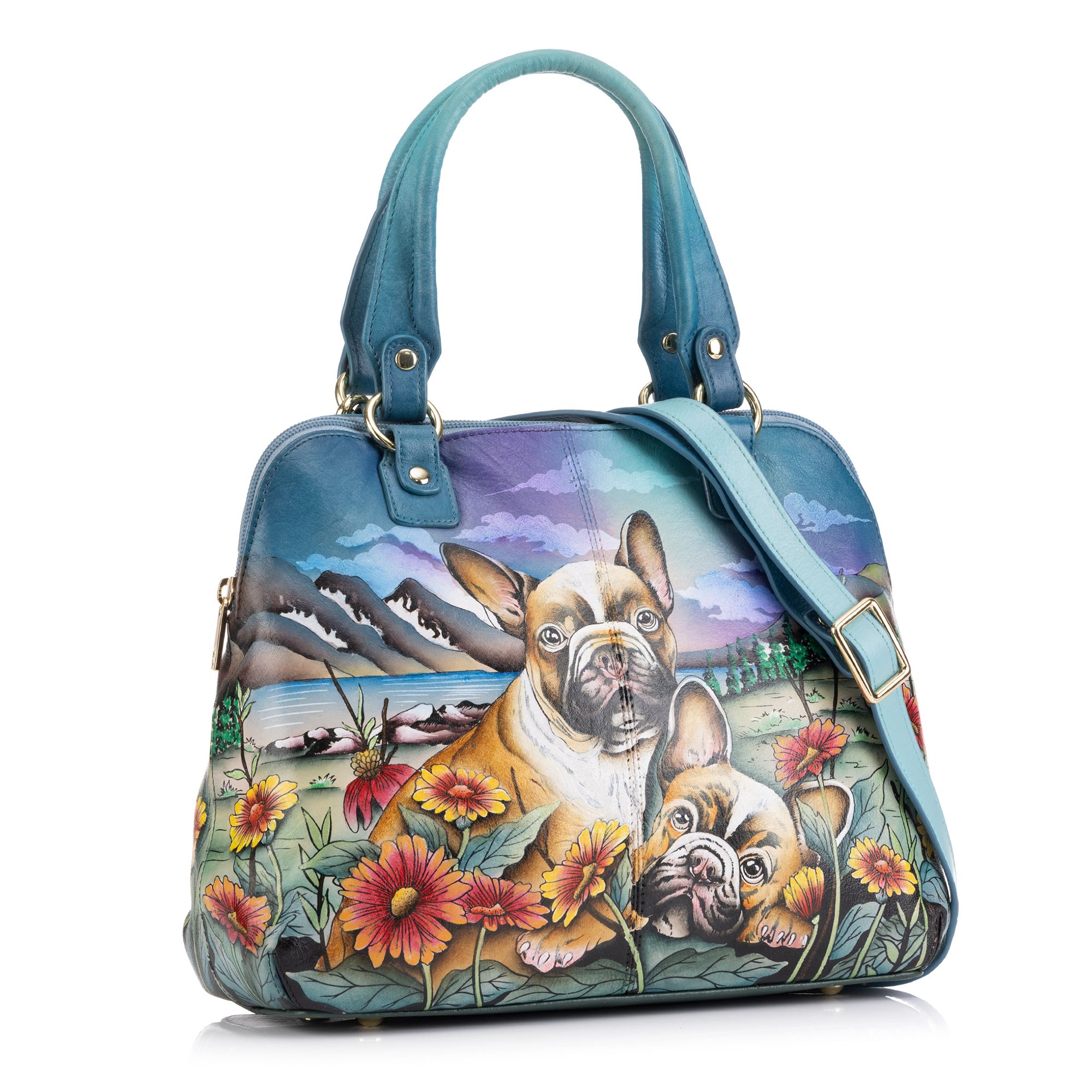 ANUSCHKA® Henkeltasche echt Leder Sicherheitsfach handbemalt