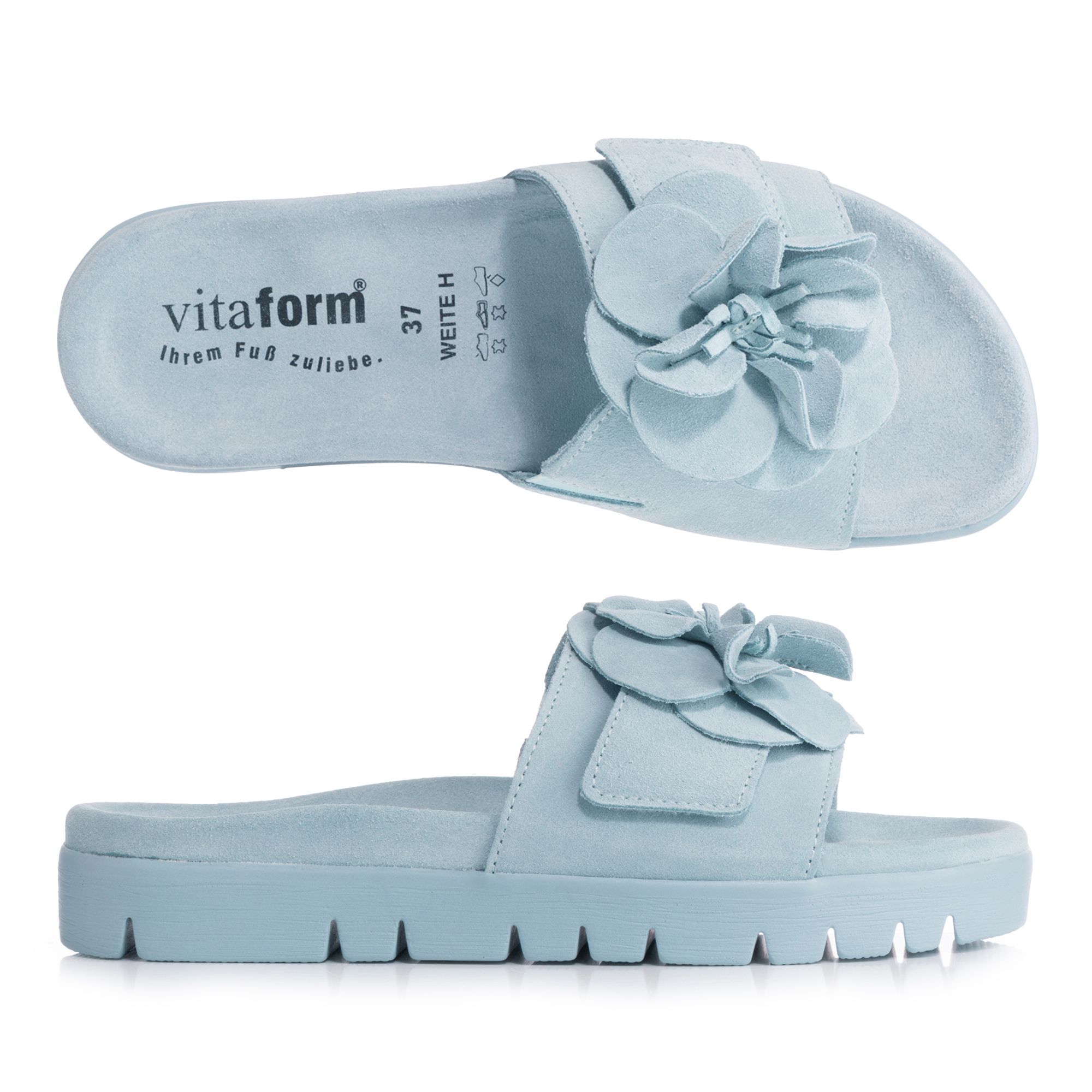 VITAFORM Damen-Pantolette Veloursleder Blume Sohle Lara