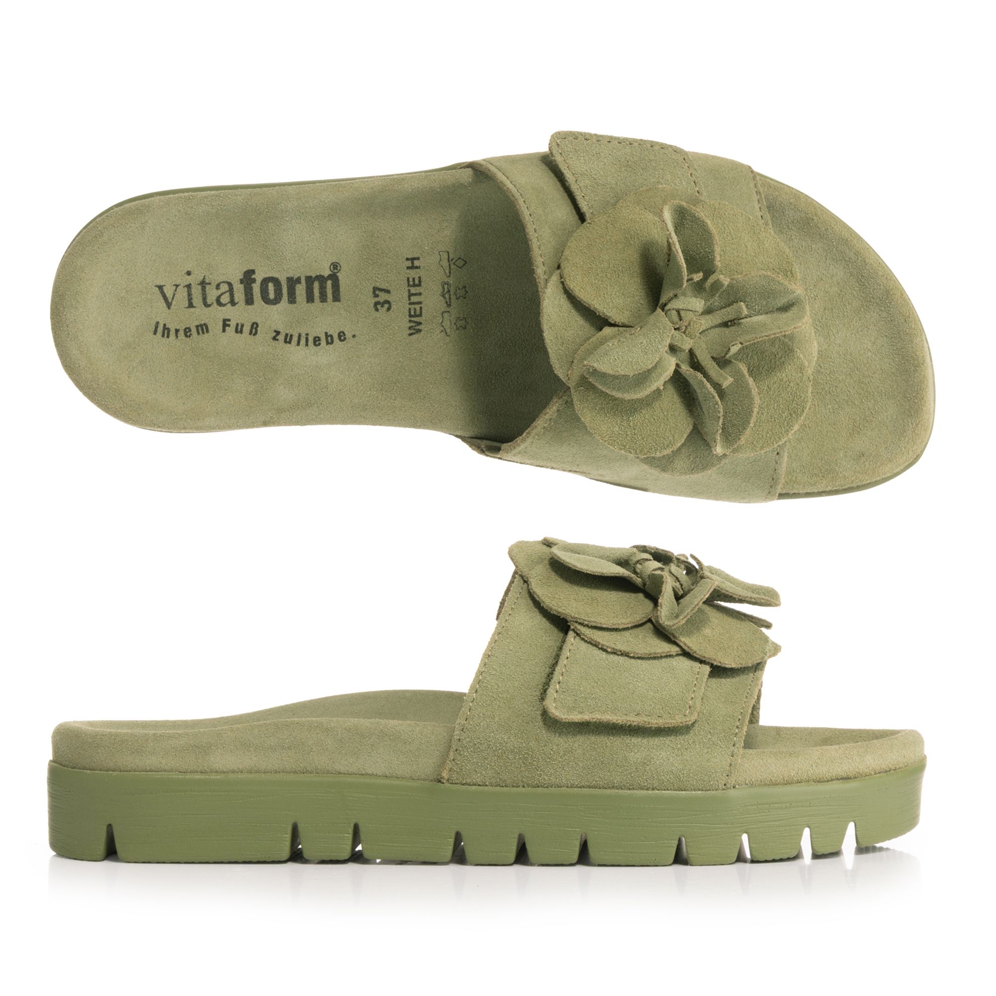 VITAFORM Damen-Pantolette Veloursleder Blume Sohle Lara