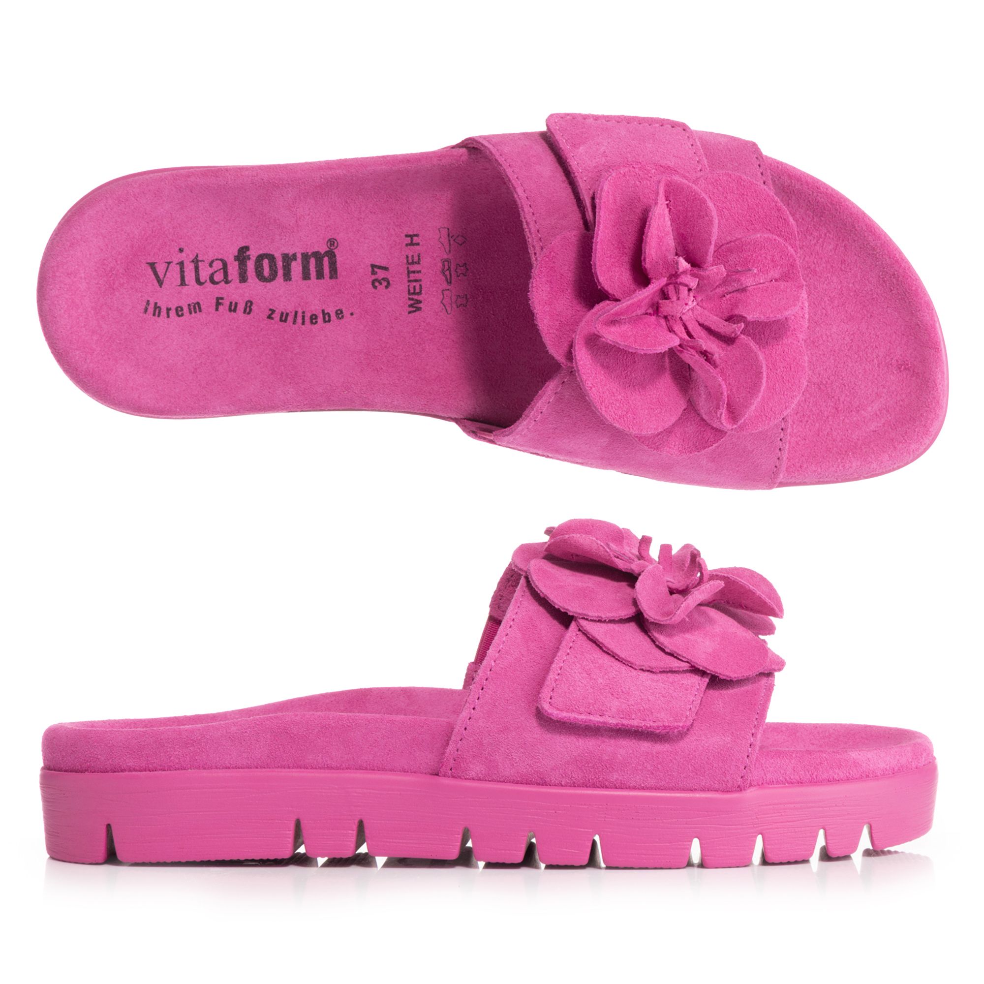VITAFORM Damen-Pantolette Veloursleder Blume Sohle Lara