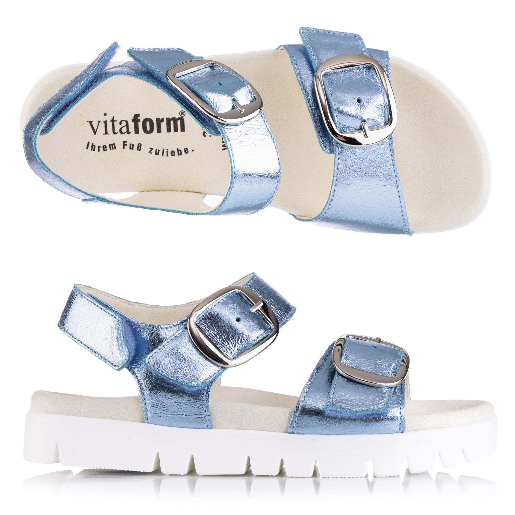 VITAFORM Damen- Sandalette Metallic Leder 2 große Schnallen Sohle Lara