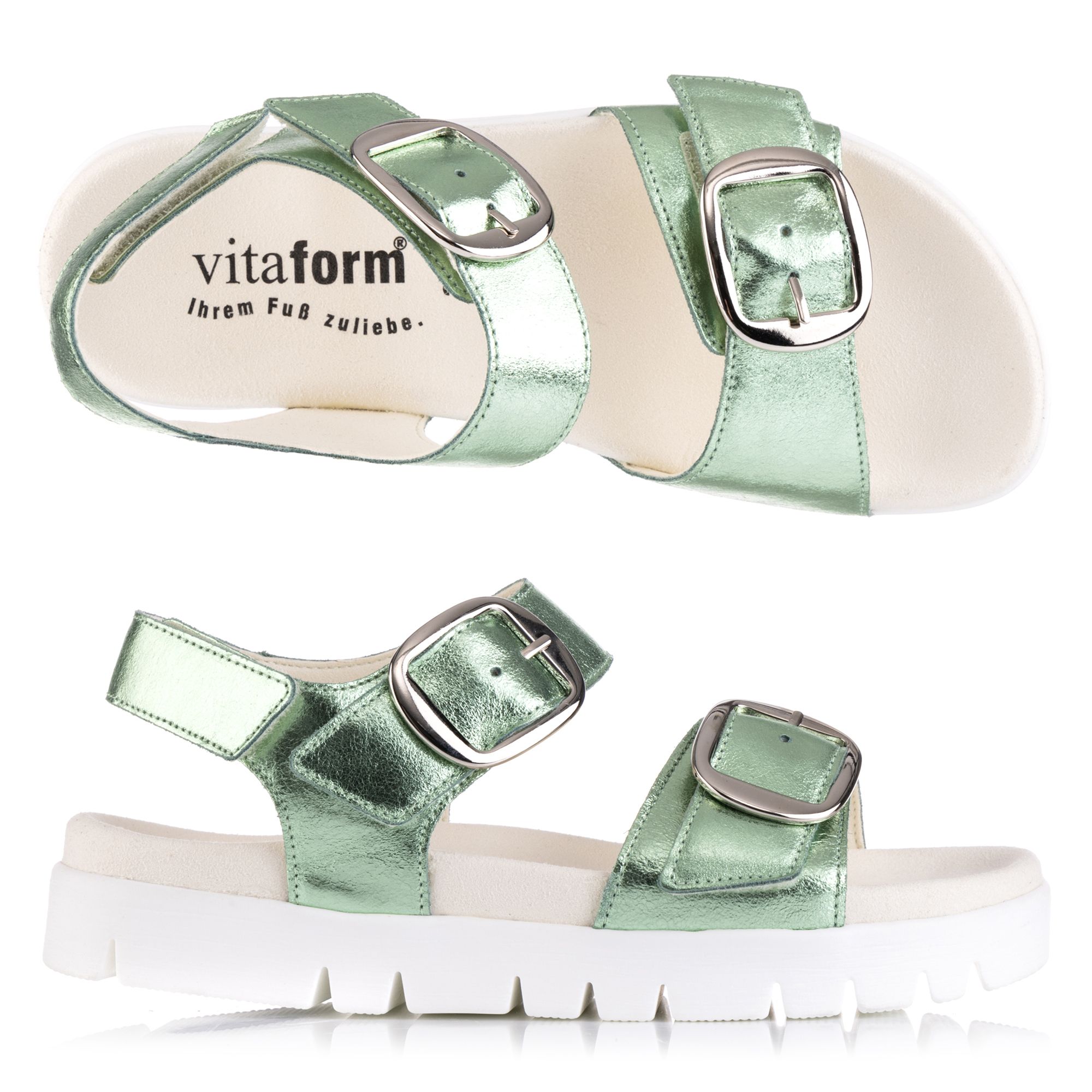 VITAFORM Damen- Sandalette Metallic Leder 2 große Schnallen Sohle Lara