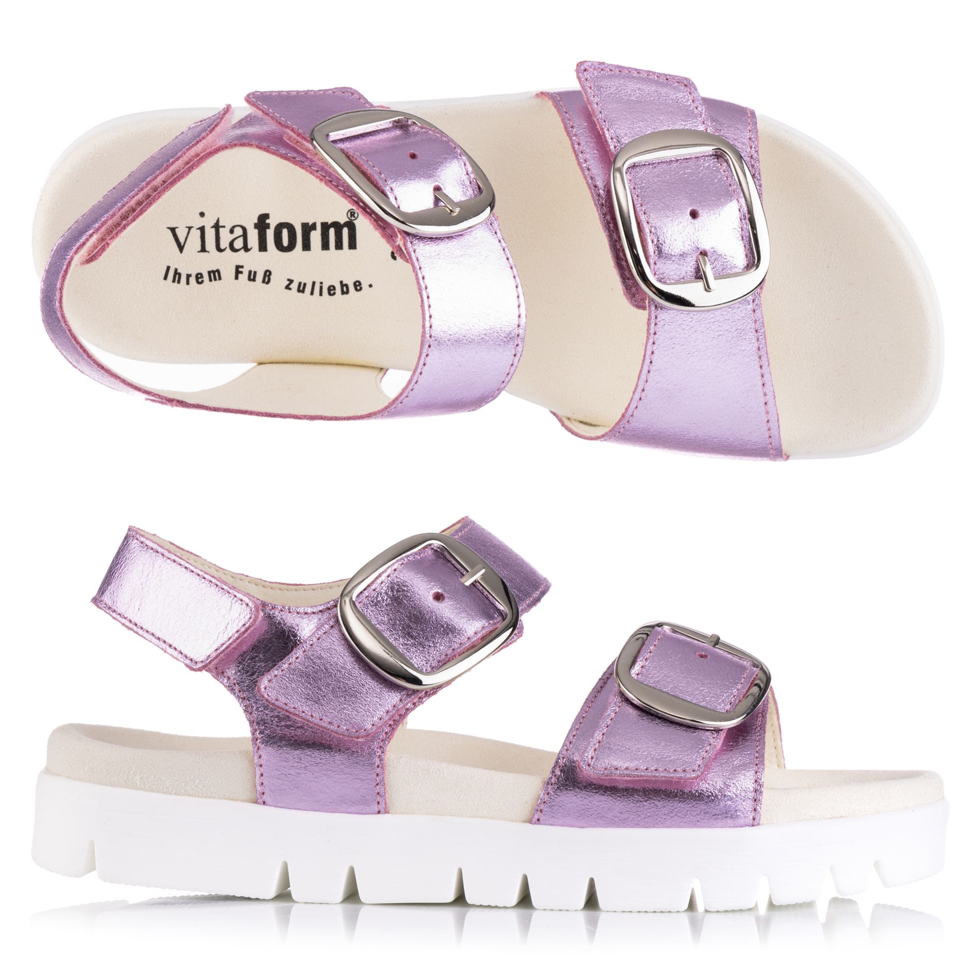 VITAFORM Damen- Sandalette Metallic Leder 2 große Schnallen Sohle Lara