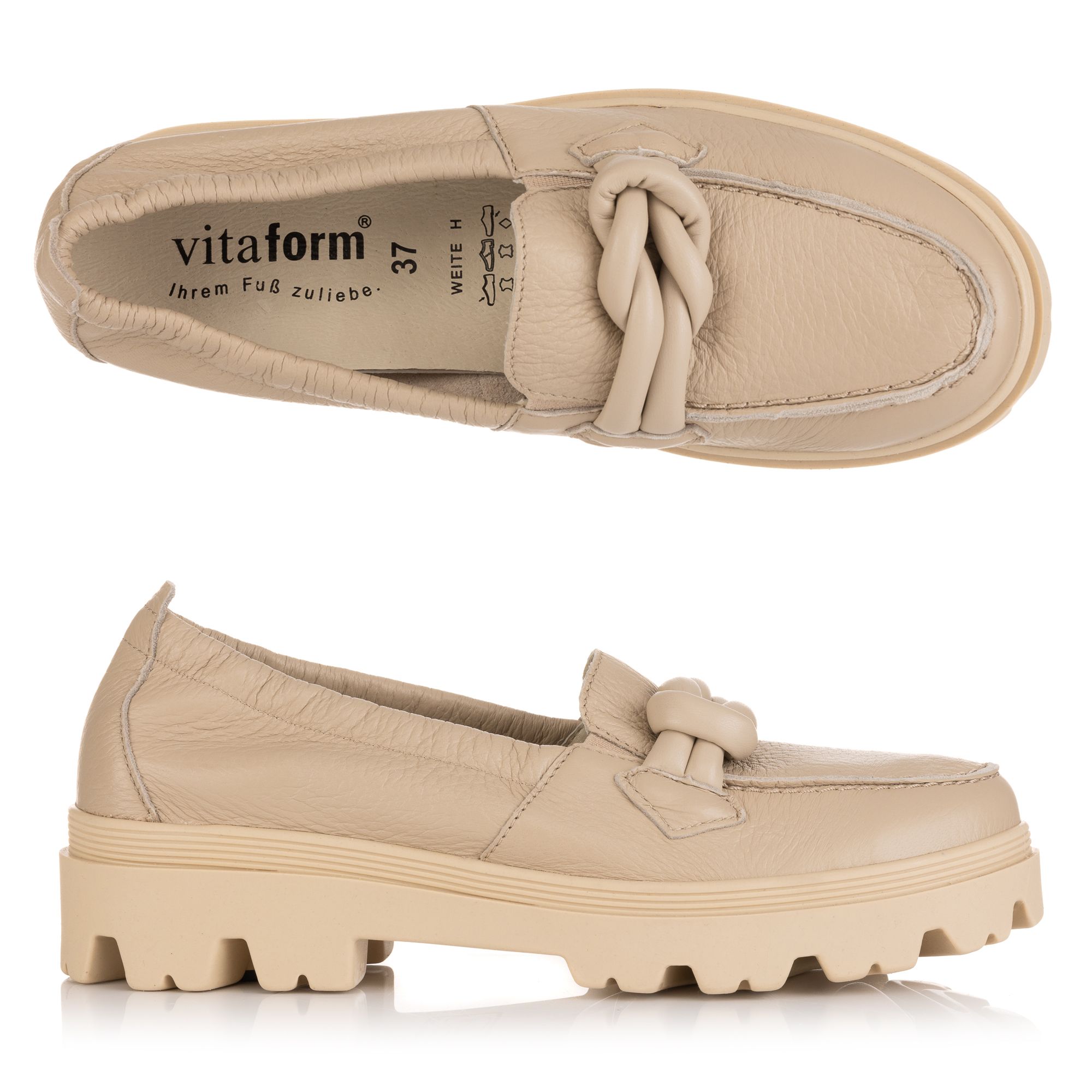 VITAFORM Damen-Slipper Hirschleder Knotendetail Sohle Finja