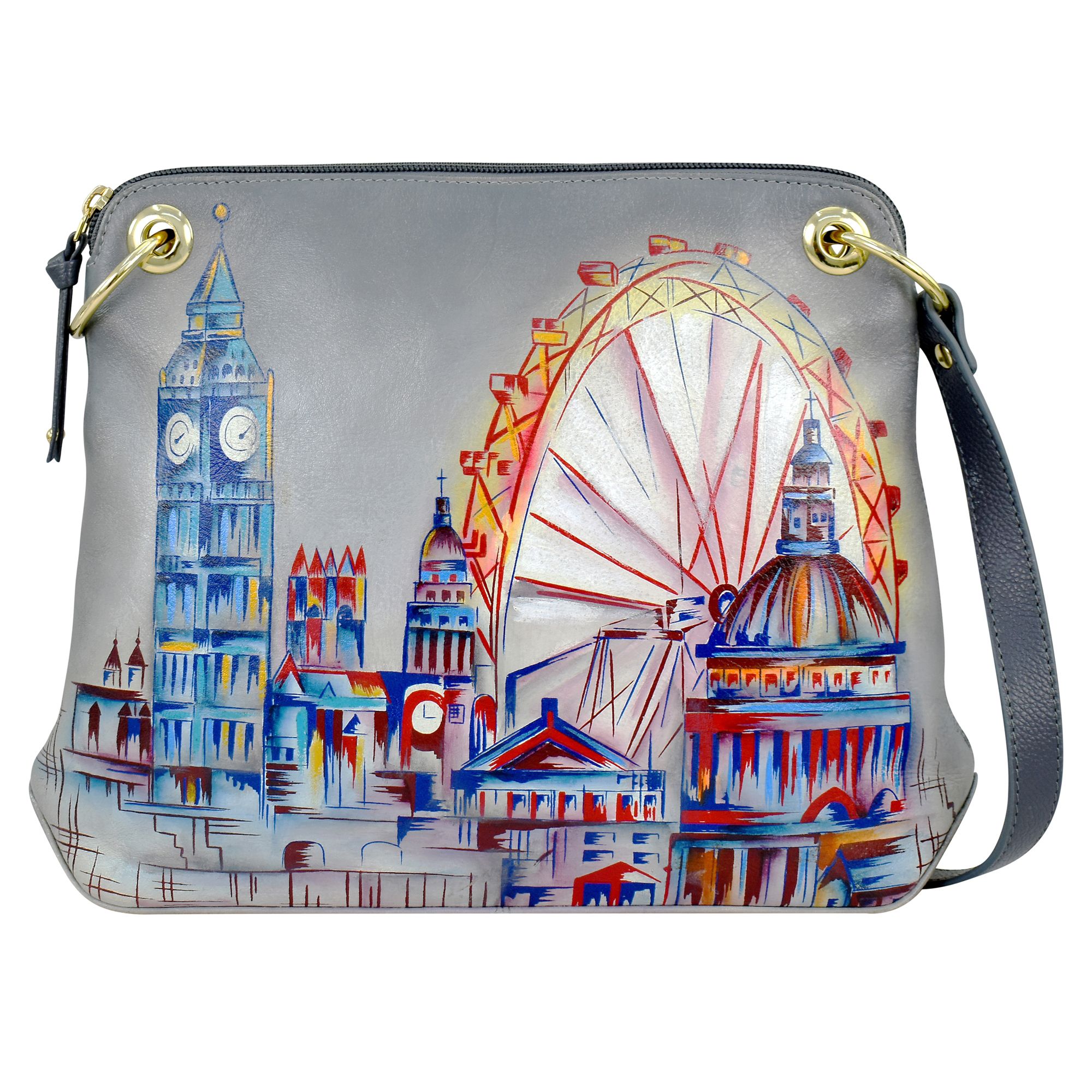 ANUSCHKA® Umhängetasche echt Leder Sicherheitsfach handbemalt