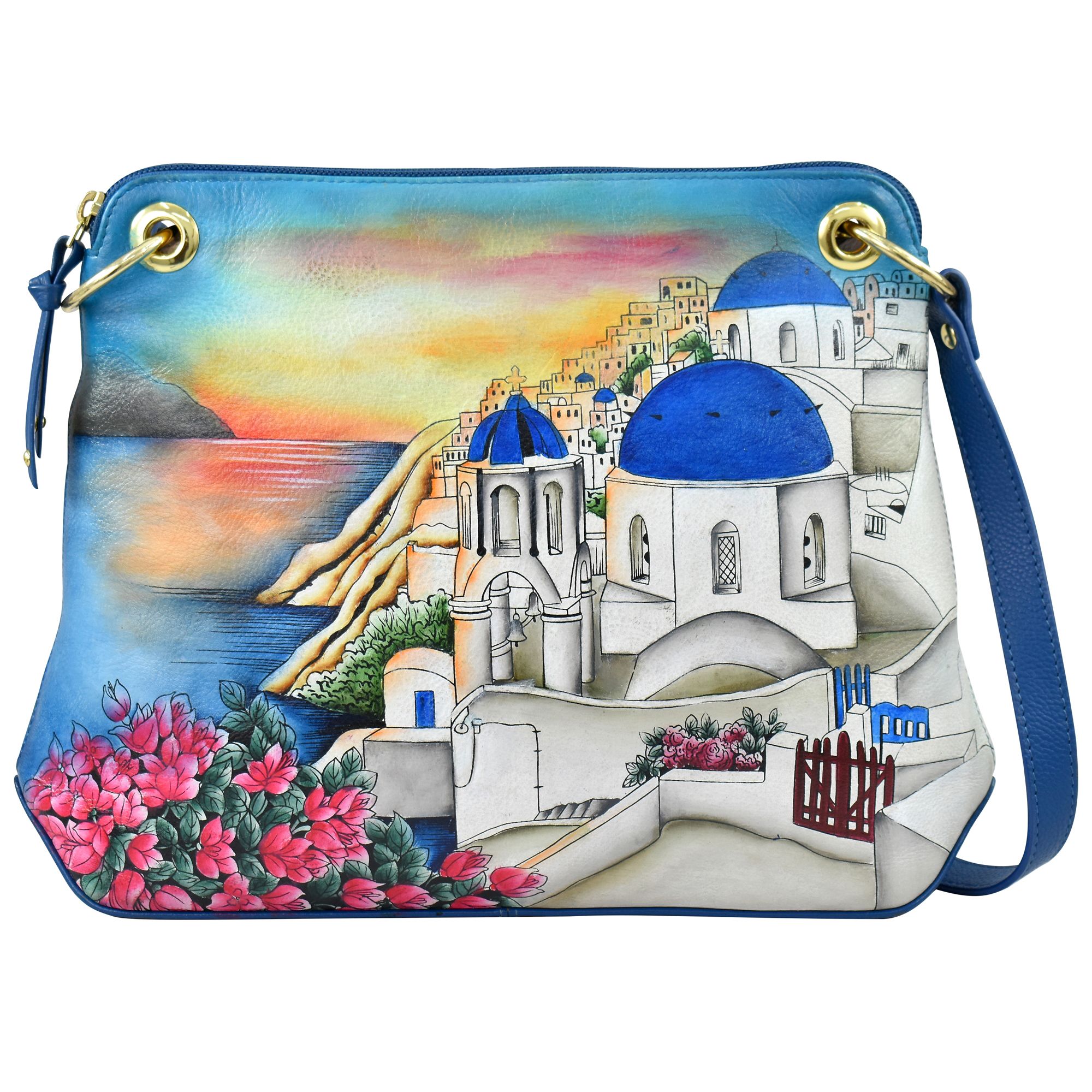 ANUSCHKA® Umhängetasche echt Leder Sicherheitsfach handbemalt