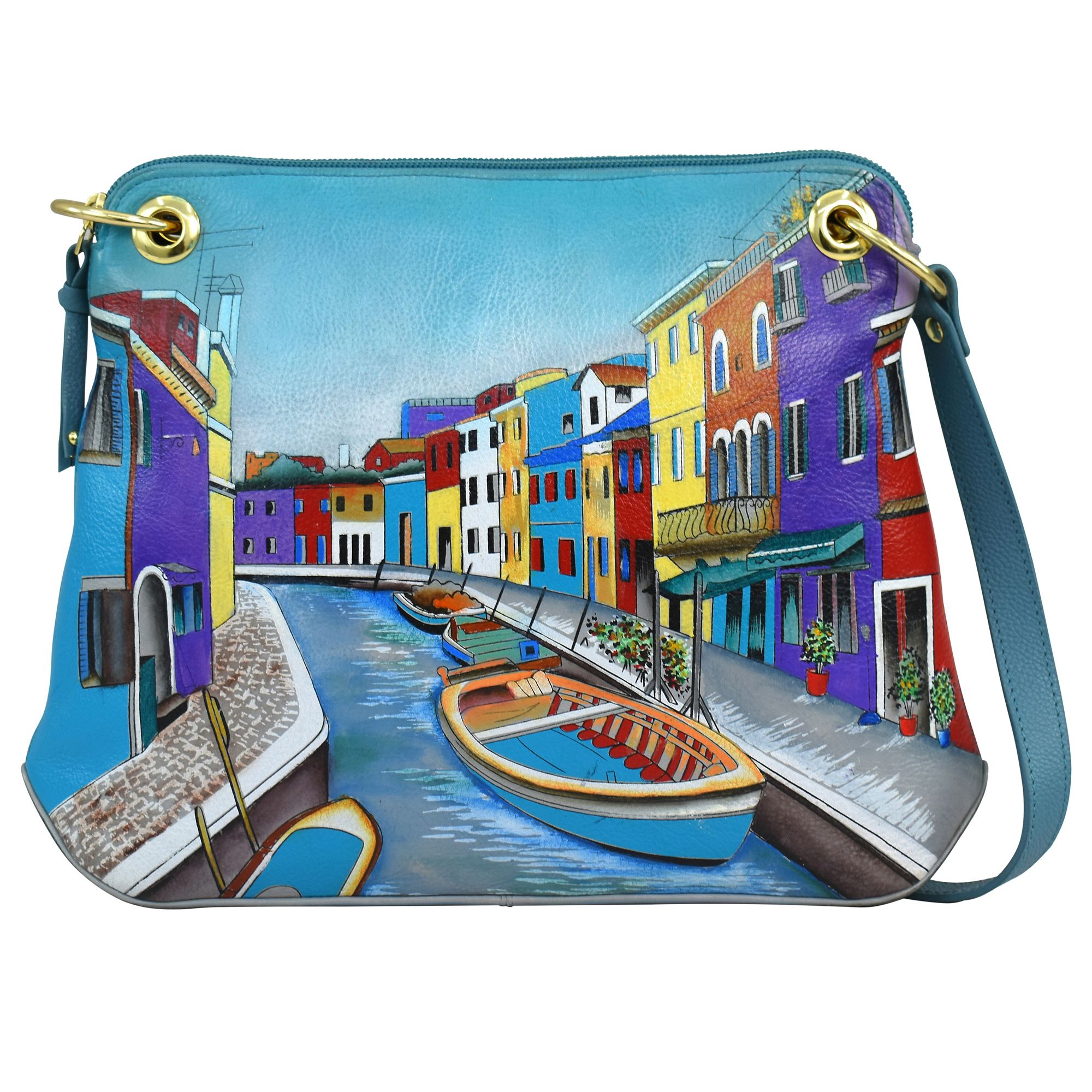 ANUSCHKA® Umhängetasche echt Leder Sicherheitsfach handbemalt