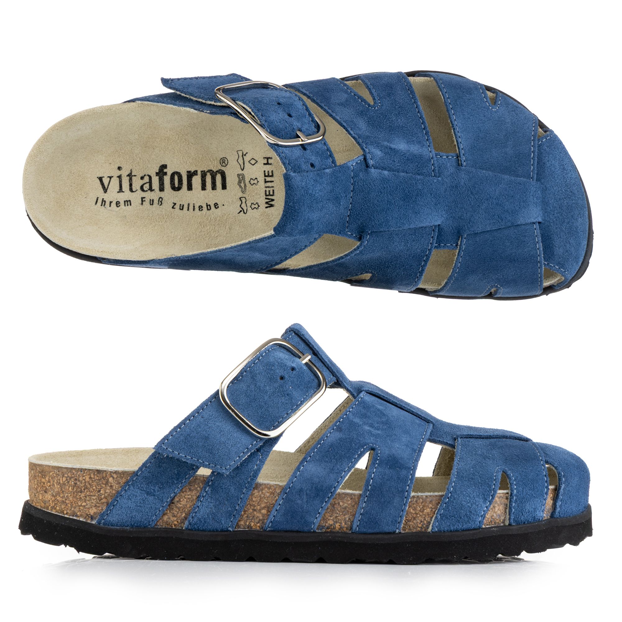 VITAFORM Damen-Clog Veloursleder verstellbare Schnalle Korkfußbett