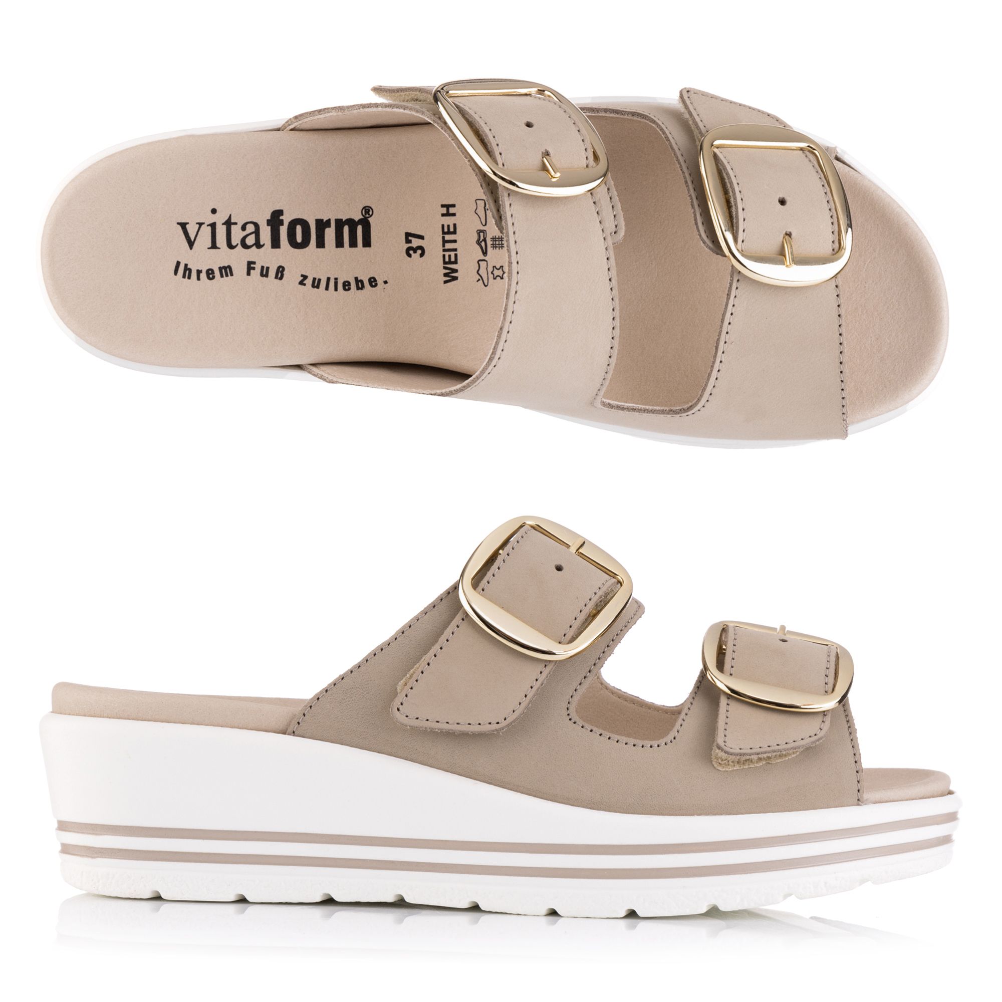 VITAFORM Damen- Pantolette Softnubuk 2 große Schnallen Sohle Valeria