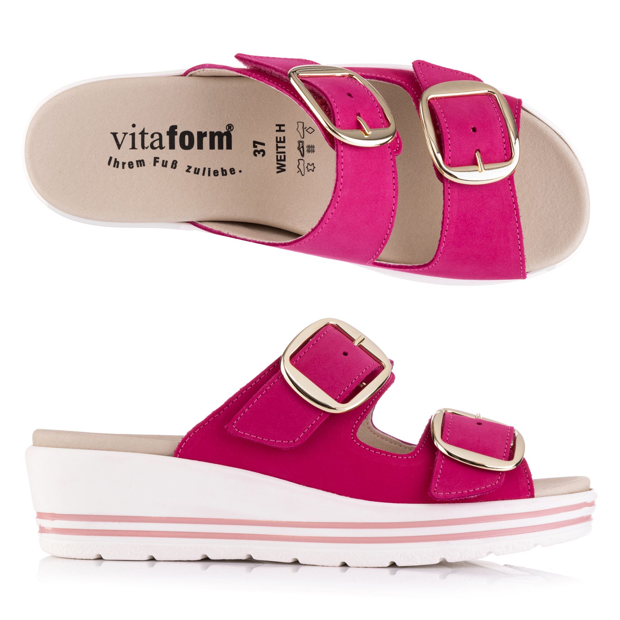 VITAFORM Damen- Pantolette Softnubuk 2 große Schnallen Sohle Valeria