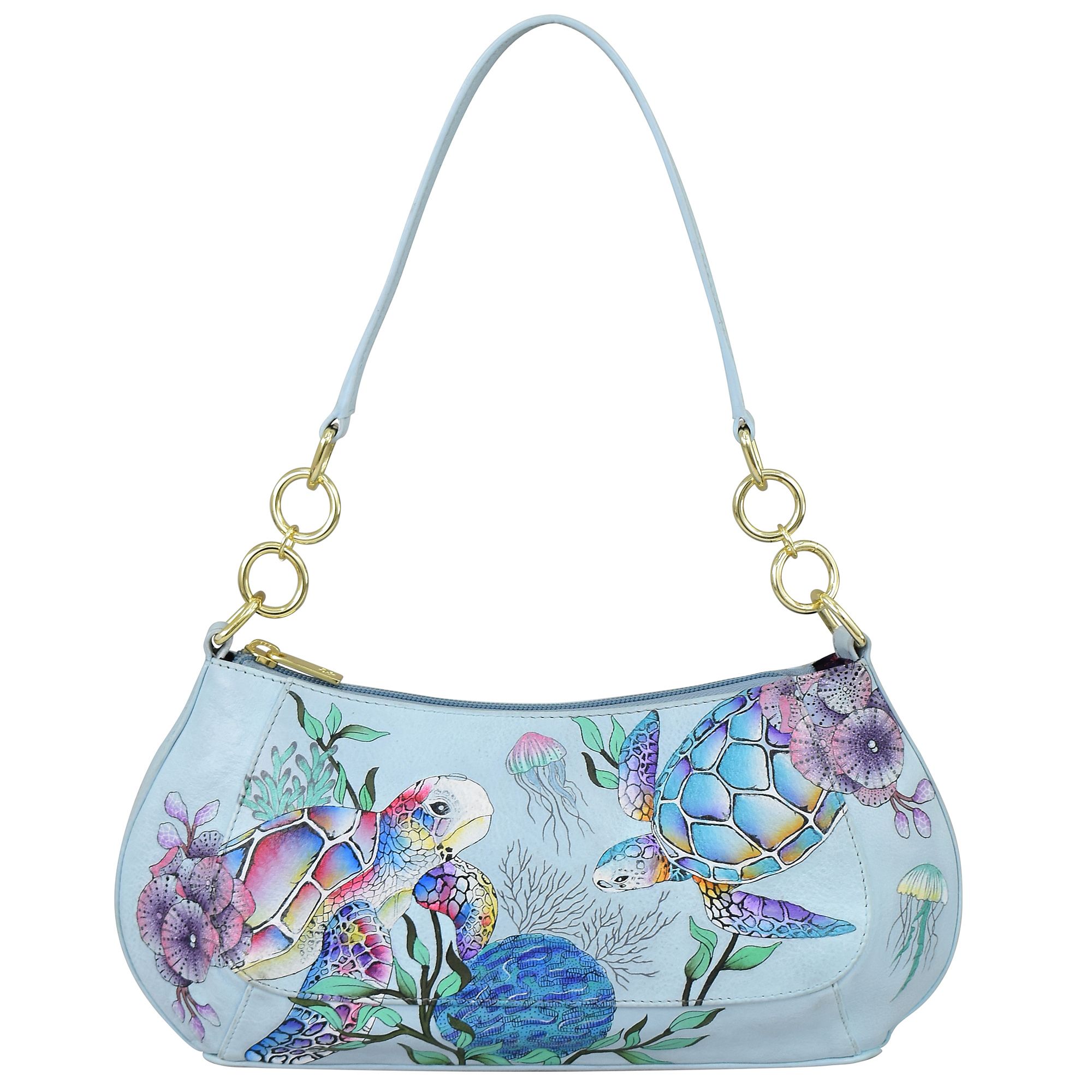 ANUSCHKA® Schultertasche echt Leder Kettendetails handbemalt