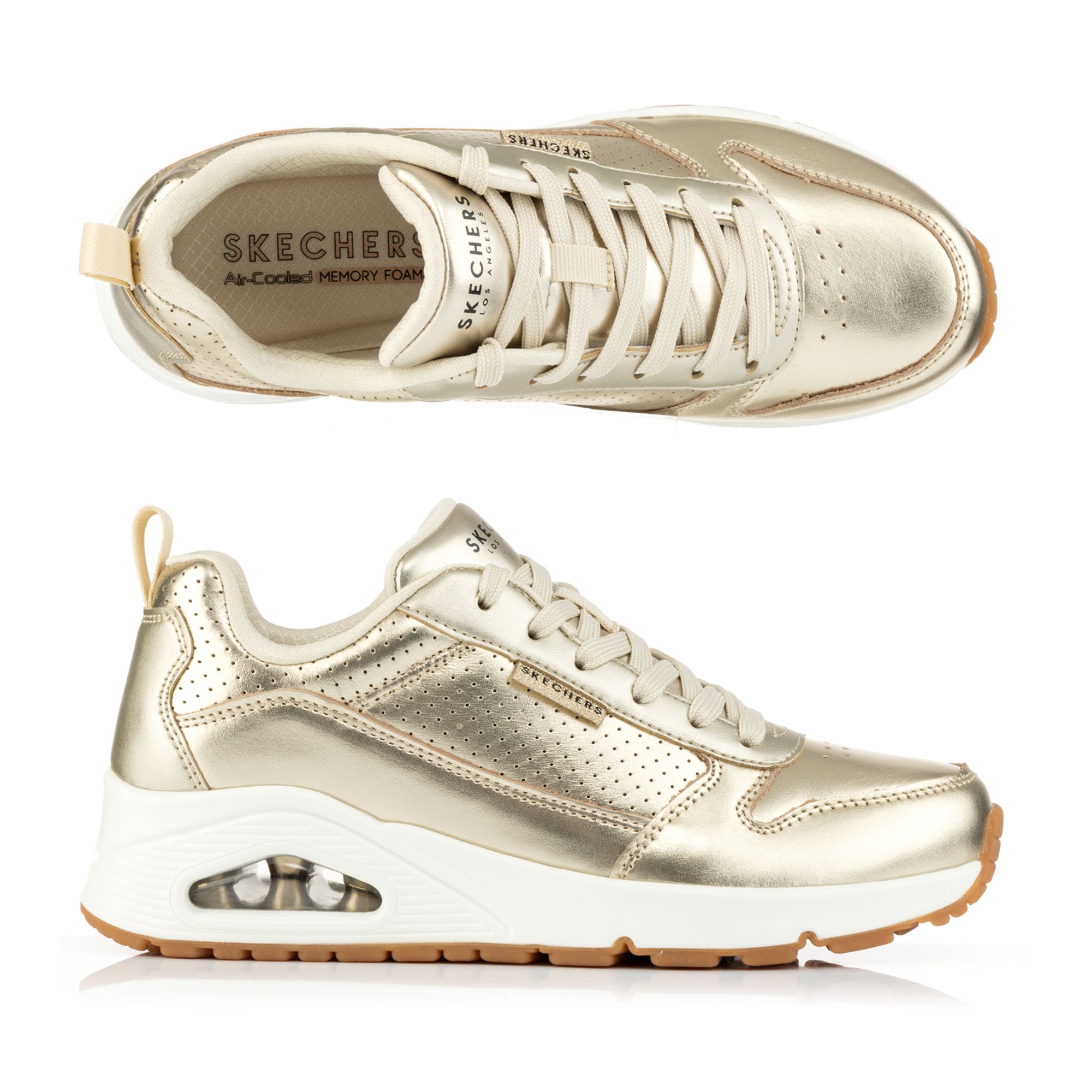 SKECHERS Damen-Sneaker Uno Metallixs echt Leder Memory Foam