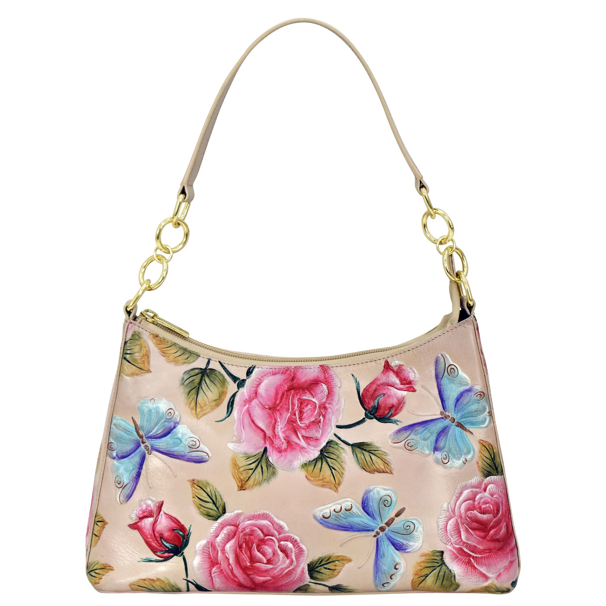 ANUSCHKA® Schultertasche echt Leder geprägt handbemalt