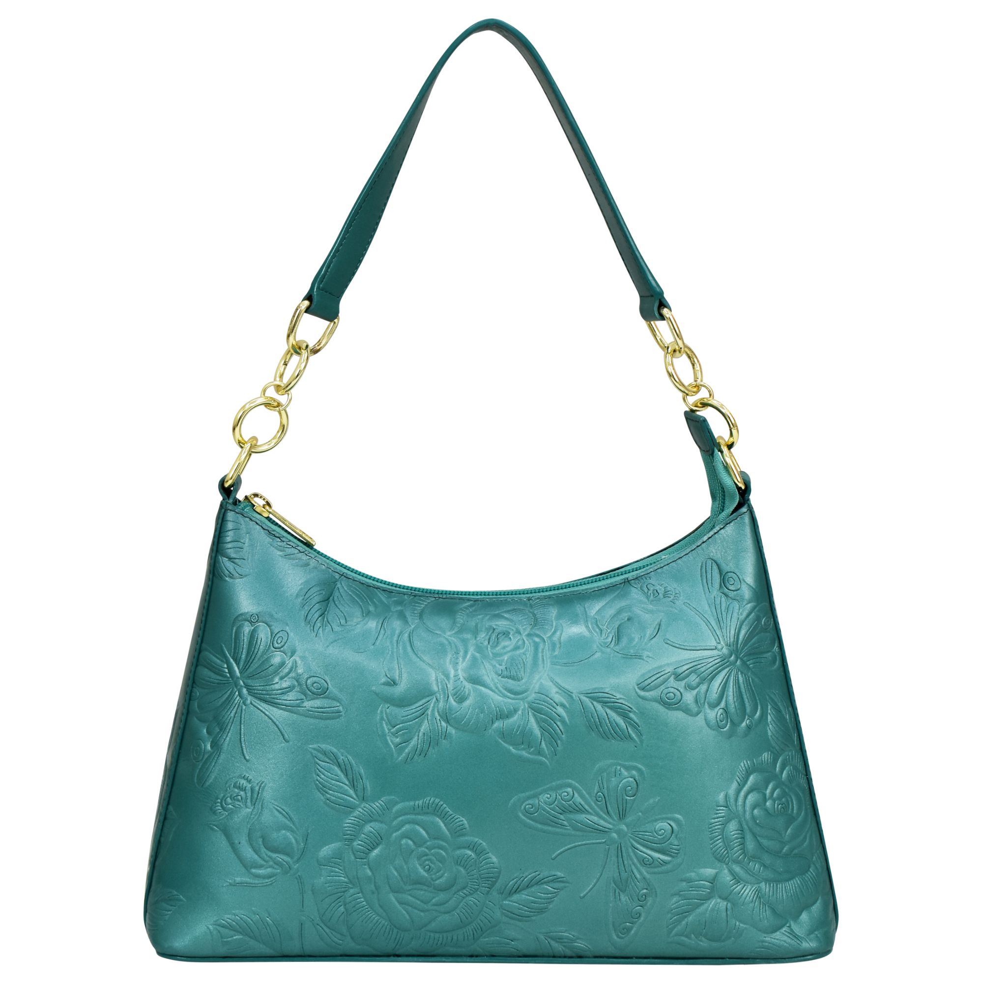 ANUSCHKA® Schultertasche echt Leder geprägt handbemalt