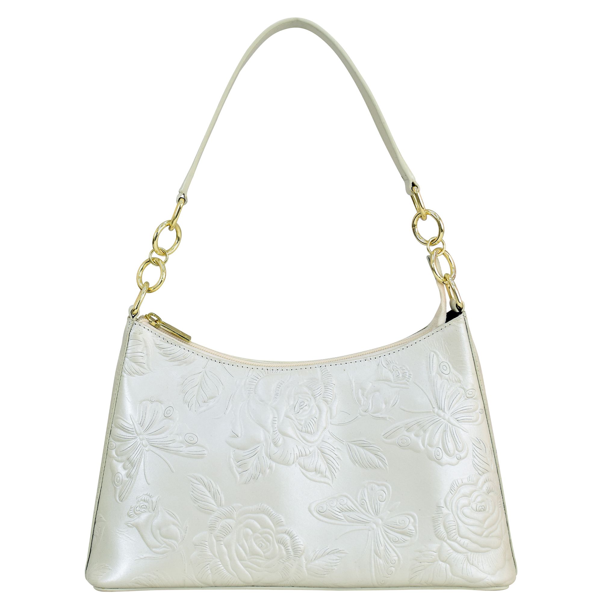 ANUSCHKA® Schultertasche echt Leder geprägt handbemalt