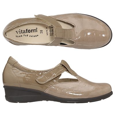 VITAFORM T-Steg Ballerina Leder & Stretch Krokolack-Optik Keilabsatz ca. 4cm