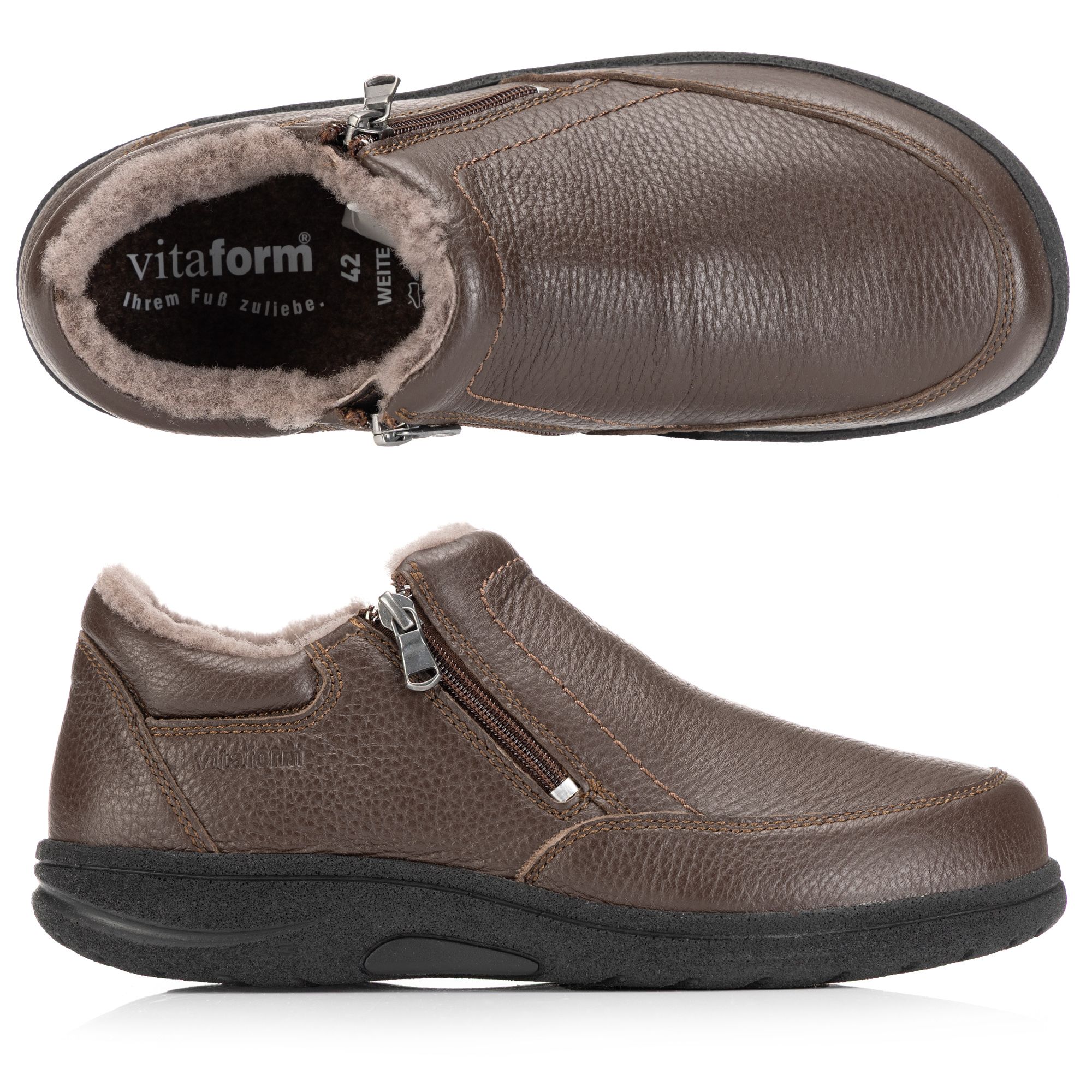 VITAFORM Herren-Stiefelette Hirschleder Lammfellfutter 2 Reißverschlüsse