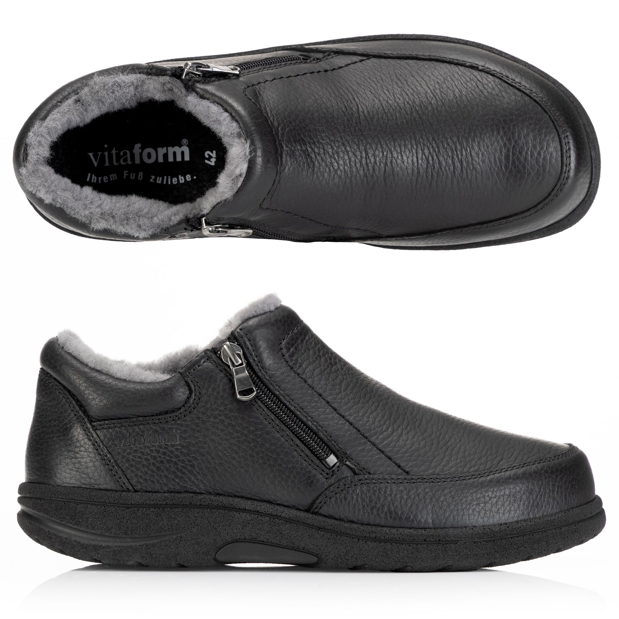 VITAFORM Herren-Stiefelette Hirschleder Lammfellfutter 2 Reißverschlüsse