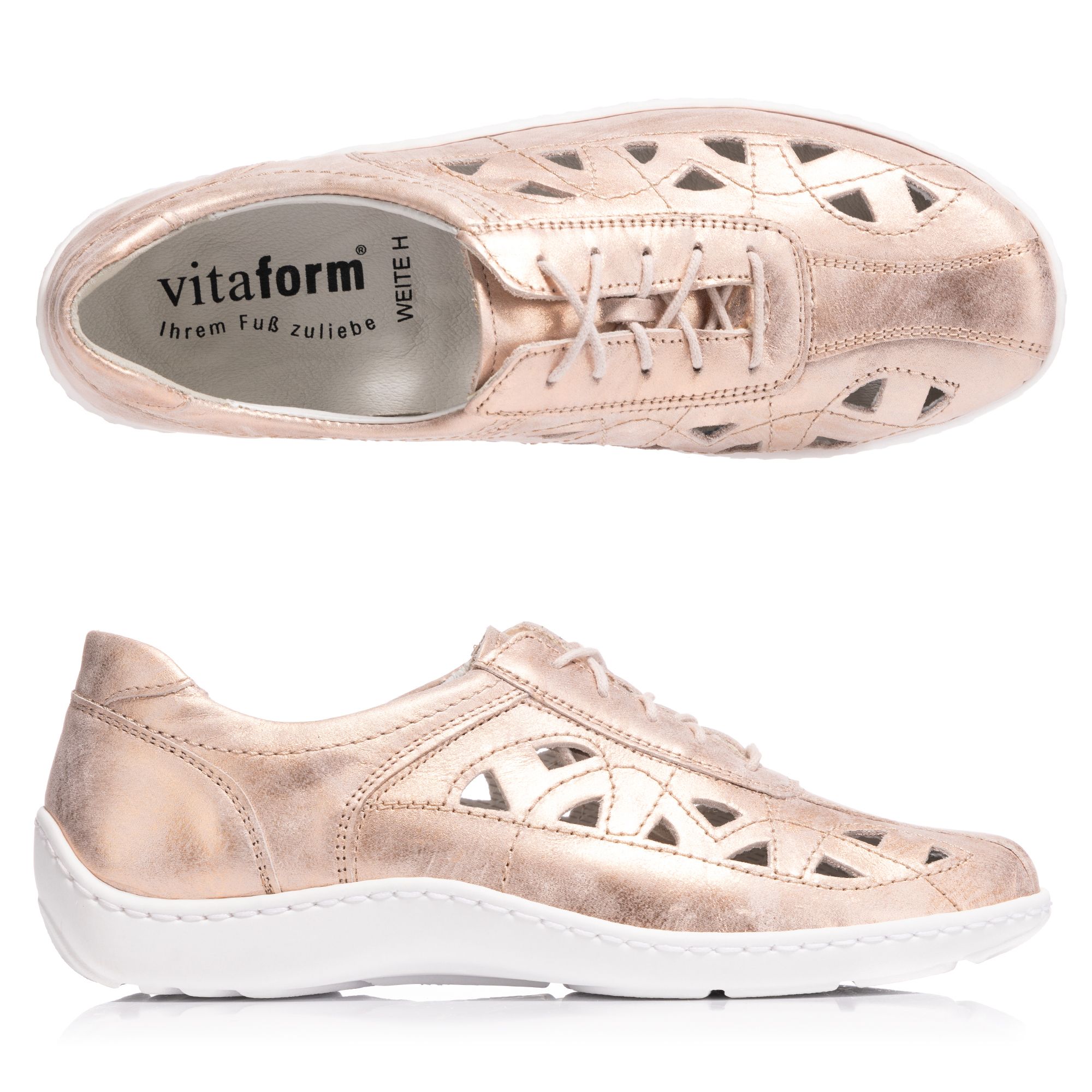 VITAFORM Damen- Halbschuh Nappa Metallic Lochmuster Handnahtsohle